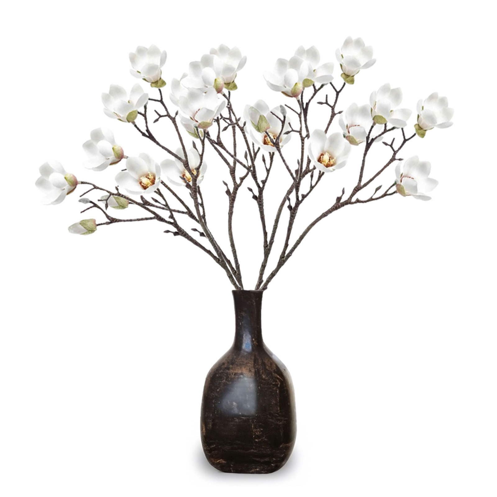 Emerald Kunstbloemen Magnolia tak - 4x - 65cm - creme wit - Kunst zijdebloemen -