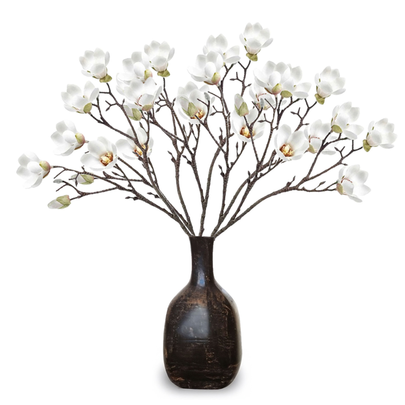 Emerald Kunstbloemen Magnolia tak - 5x - 65cm - creme wit - Kunst zijdebloemen -