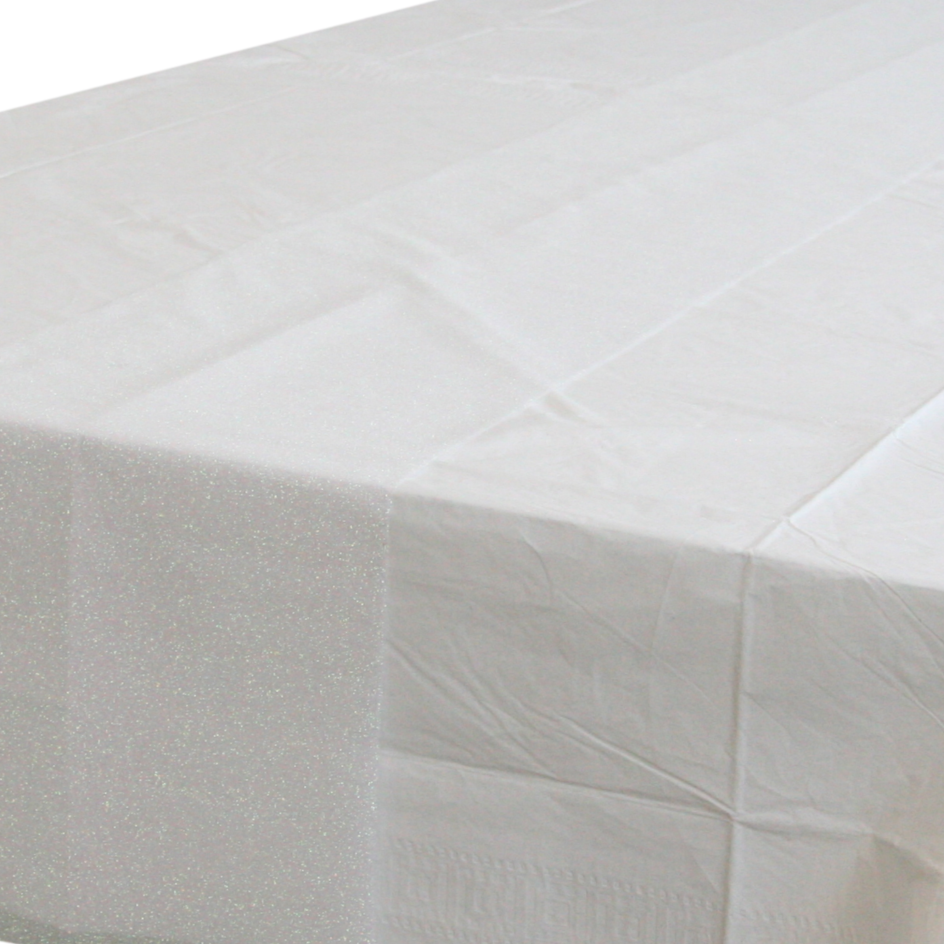 Merkloos Wit tafelkleed 274 x 137 cm met witte tafelloper met glitters voor de kersttafel -