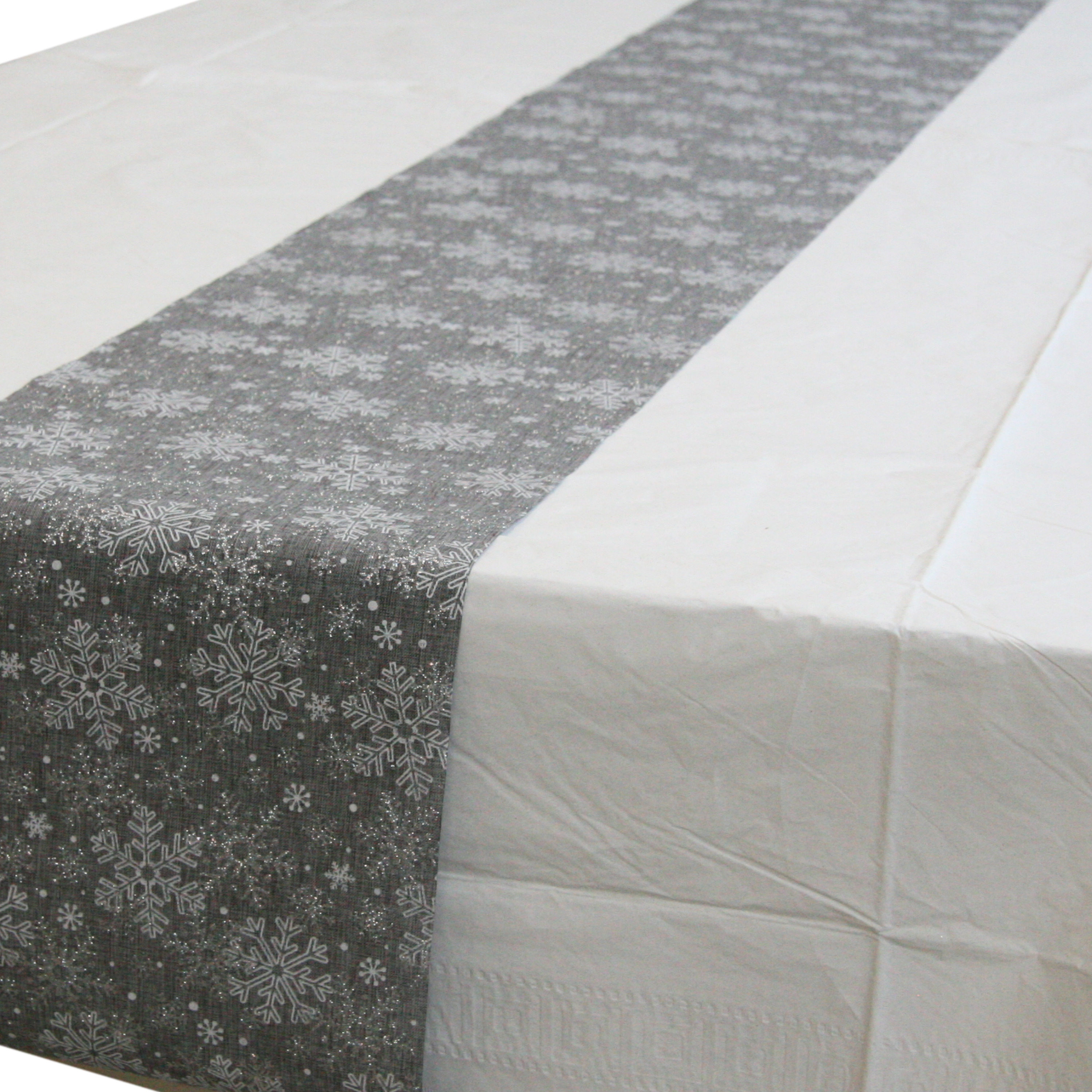 Merkloos Wit tafelkleed 274 x 137 cm met tafelloper sneeuwvlokken voor de kersttafel -