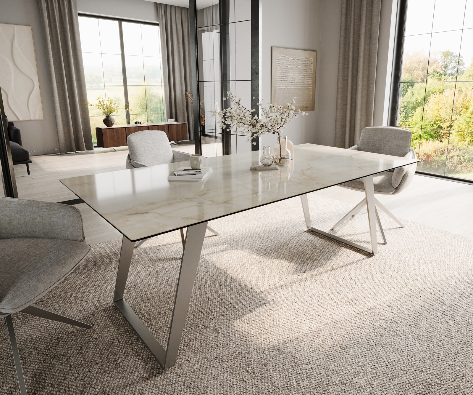 DELIFE Esstisch Edge 200x100 Keramik Laminam Onice Oro ℃Edelstahl Schräg