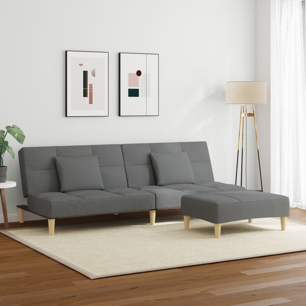 vidaXL Slaapbank 2-zits met voetenbank stof donkergrijs