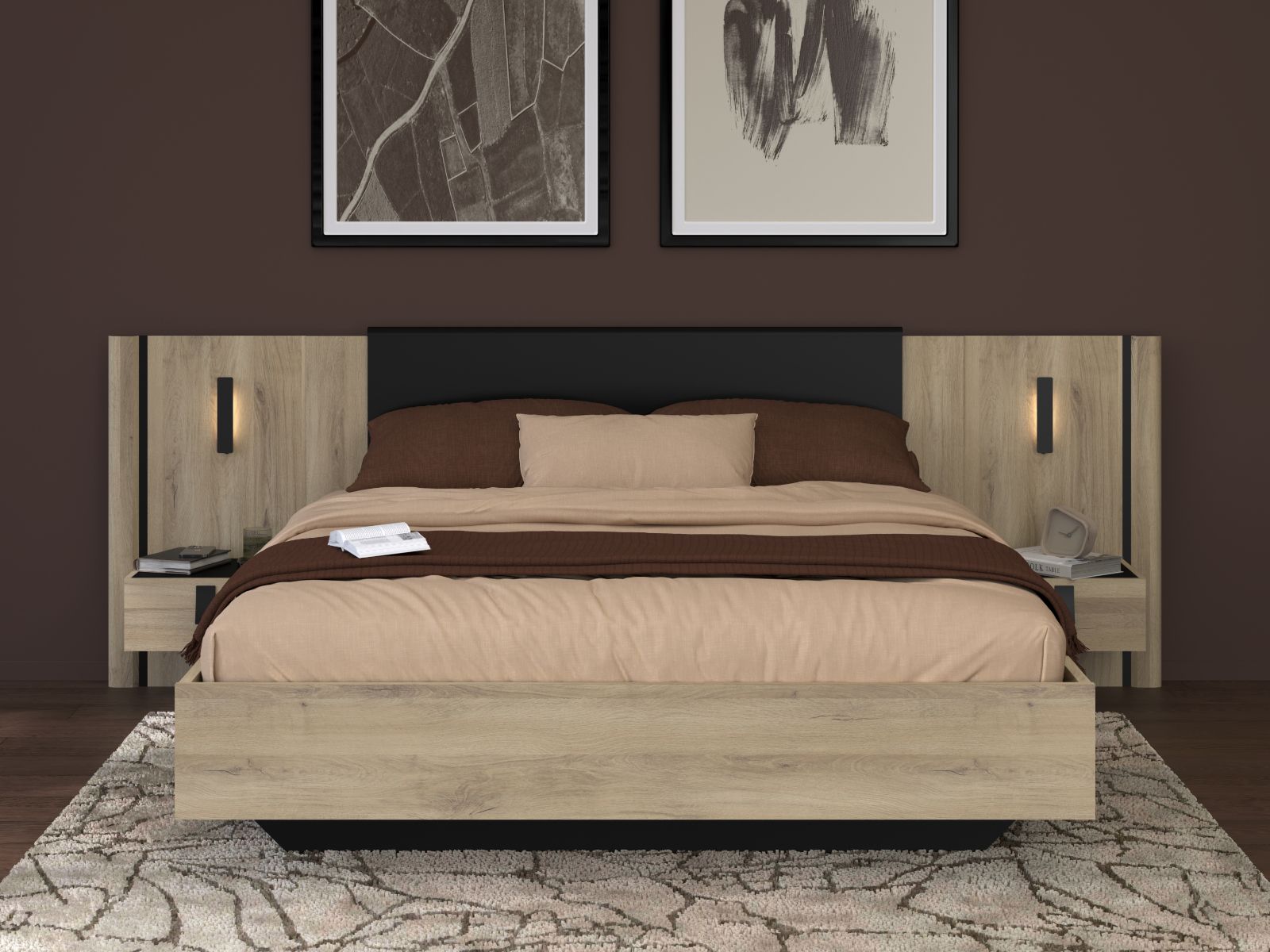 Mobistoxx Bed en nachtkastjes KYAN 160x200 cm kronberg eik/zwart