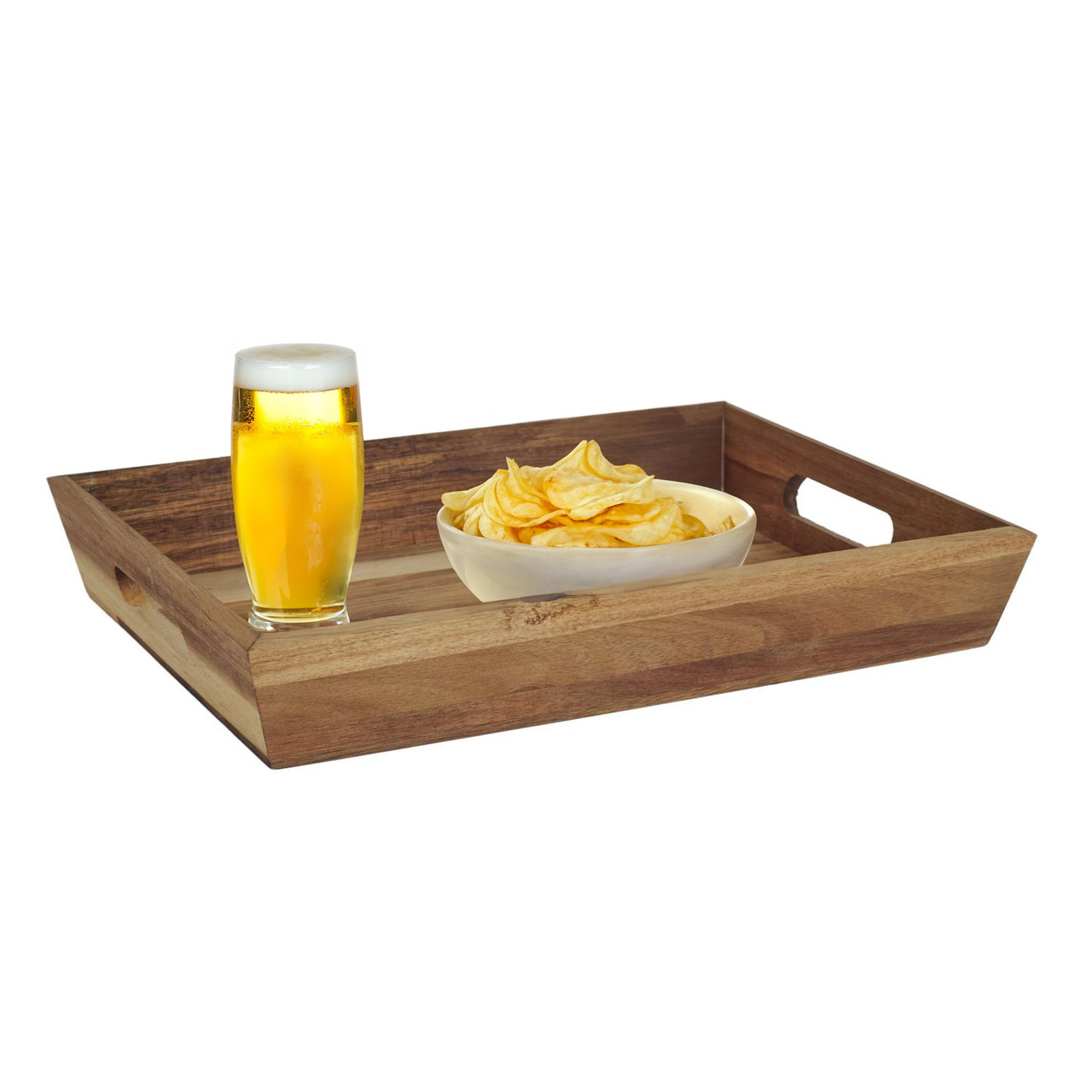Home Deco Factory dienblad van Acacia hout - 32 x 23 x 5 cm - bruin - Hoge opstaande rand -