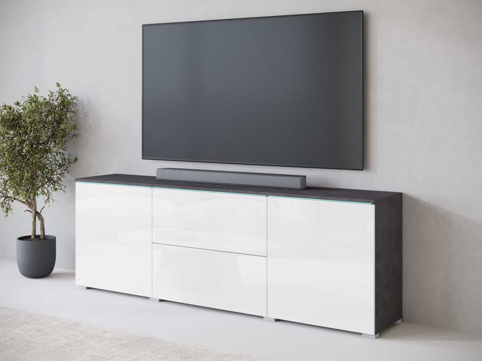 Mobistoxx Tv-meubel VITTORIO 2 deuren 2 lades grafiet/hoogglans wit met led