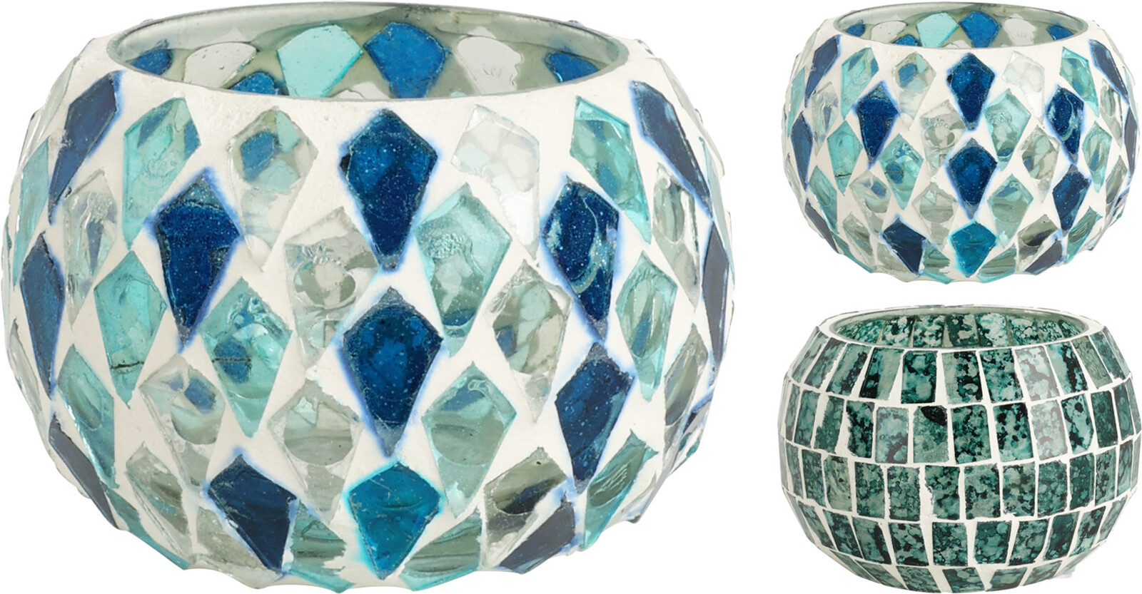 Home & Styling Theelichthouder blauw Mozaïek 9x9x6cm