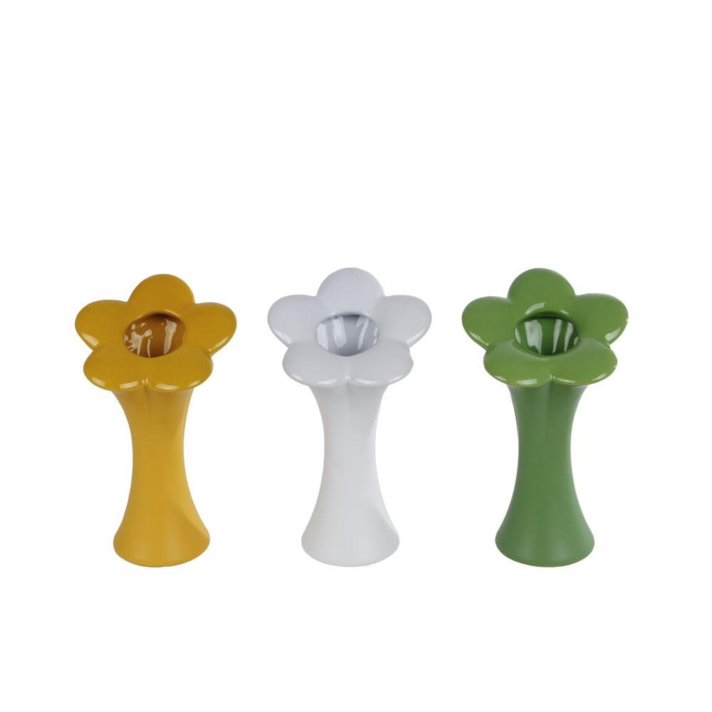 CosyDecor Vaas Bloem M groen/geel/wit 9,5x9,5x20cm