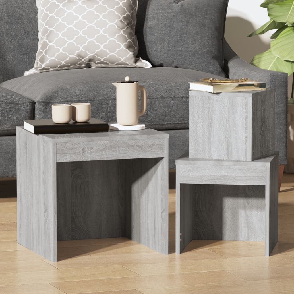 vidaXL 3-delige Tafeltjesset bewerkt hout grijs sonoma eikenkleurig