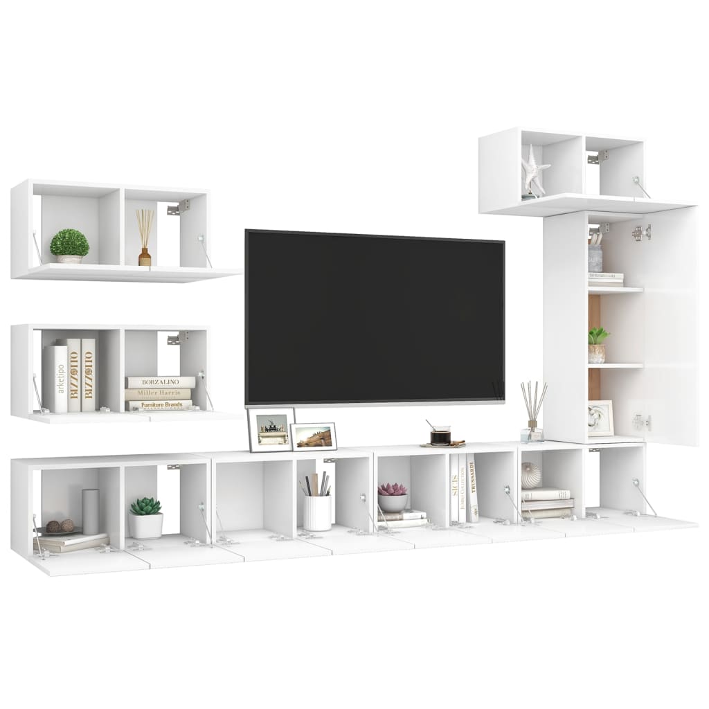 vidaXL 8-delige Tv-meubelset bewerkt hout wit