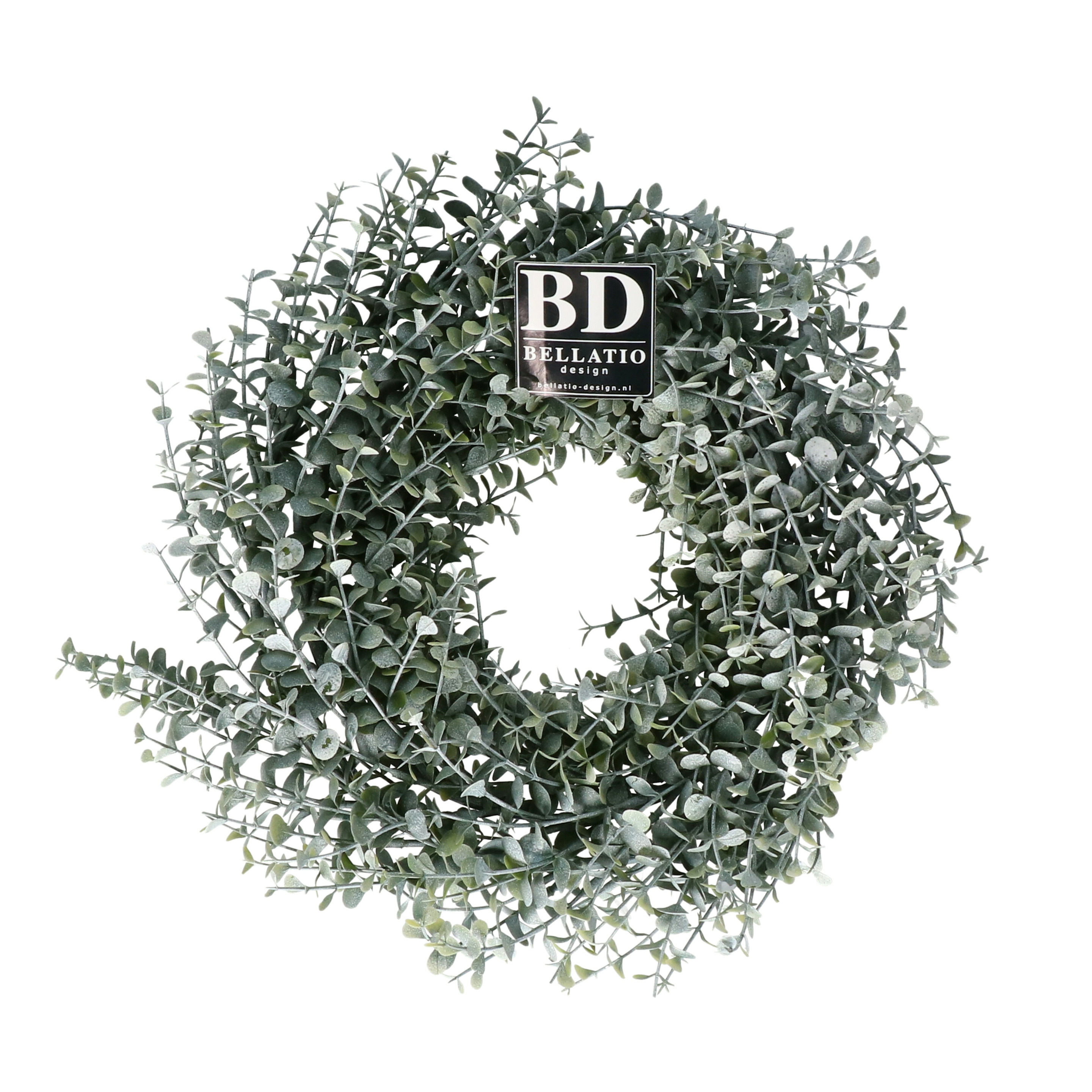 Bellatio Design Kunst krans/deurkrans Eucalyptus - 35 cm - lichtgroen - kunstplant krans - voordeur -