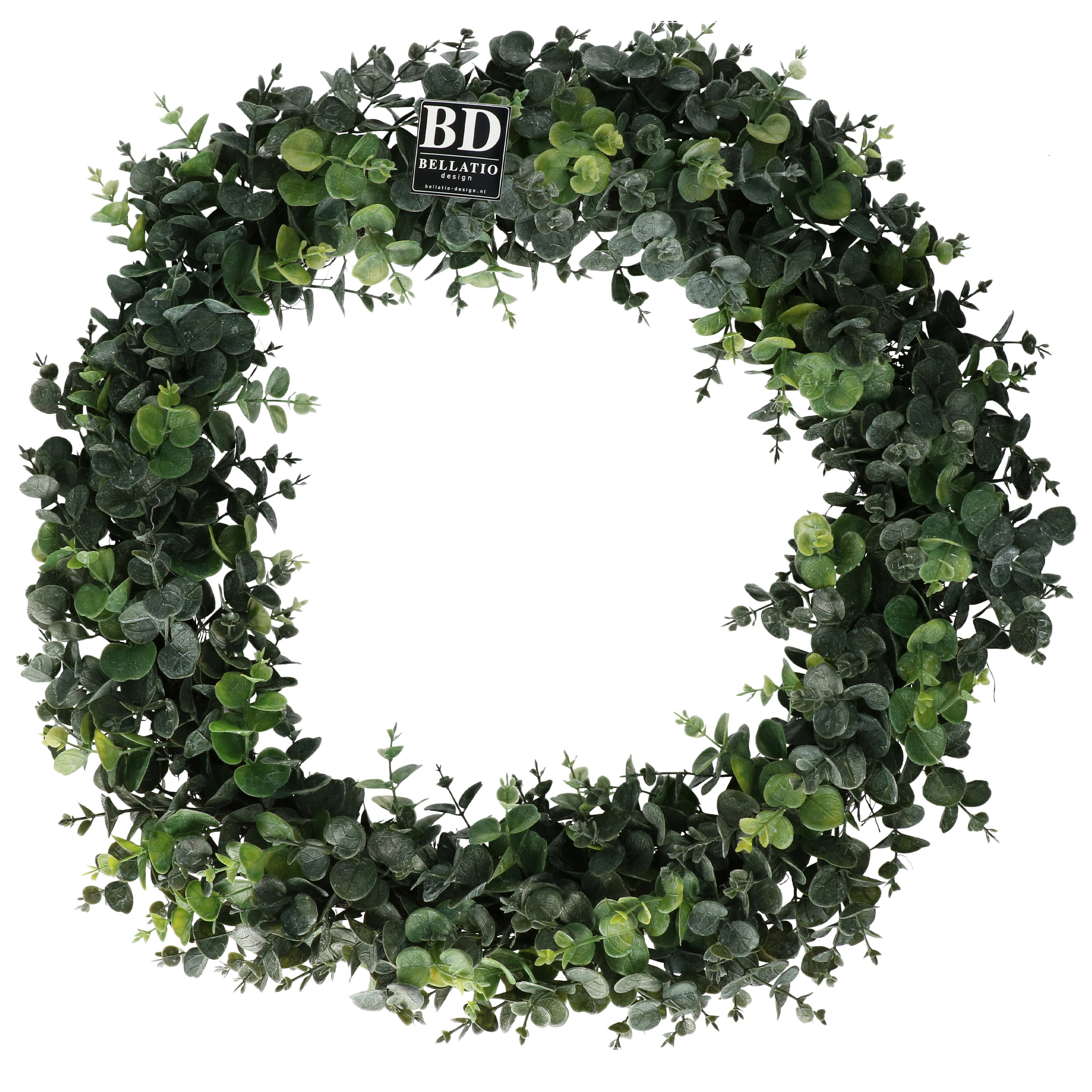 Bellatio Design Kunst krans/deurkrans Eucalyptus - 56 cm - groen - kunstplant krans - voordeur -