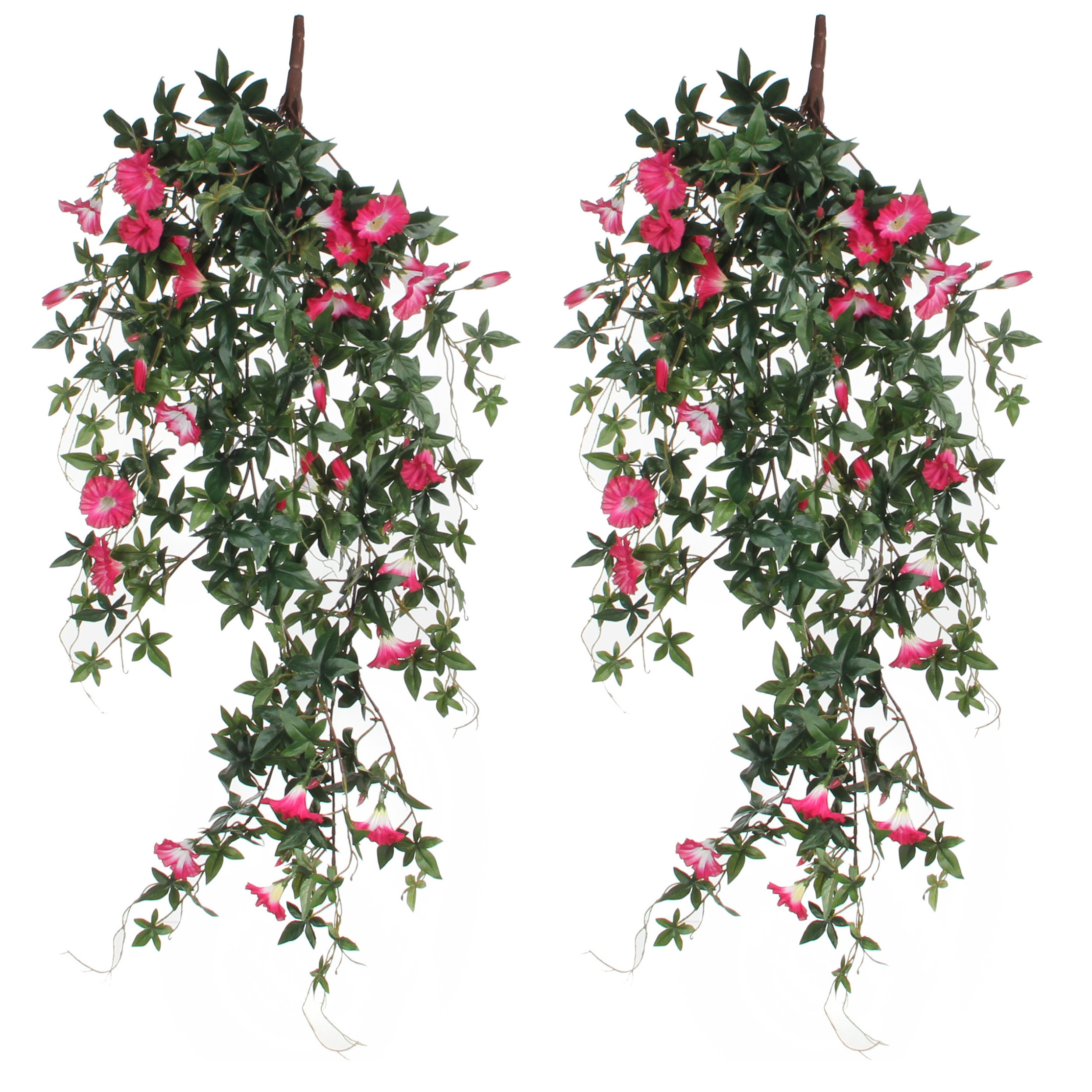 Mica Decorations Kunstplant Petunia - 2x - donkerroze - 80 cm - kunst hangplanten -