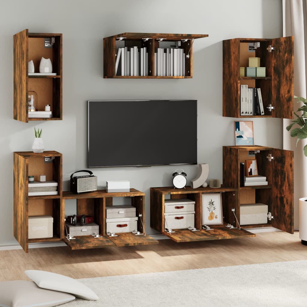 vidaXL 7-delige Tv-meubelset bewerkt hout gerookt eikenkleurig