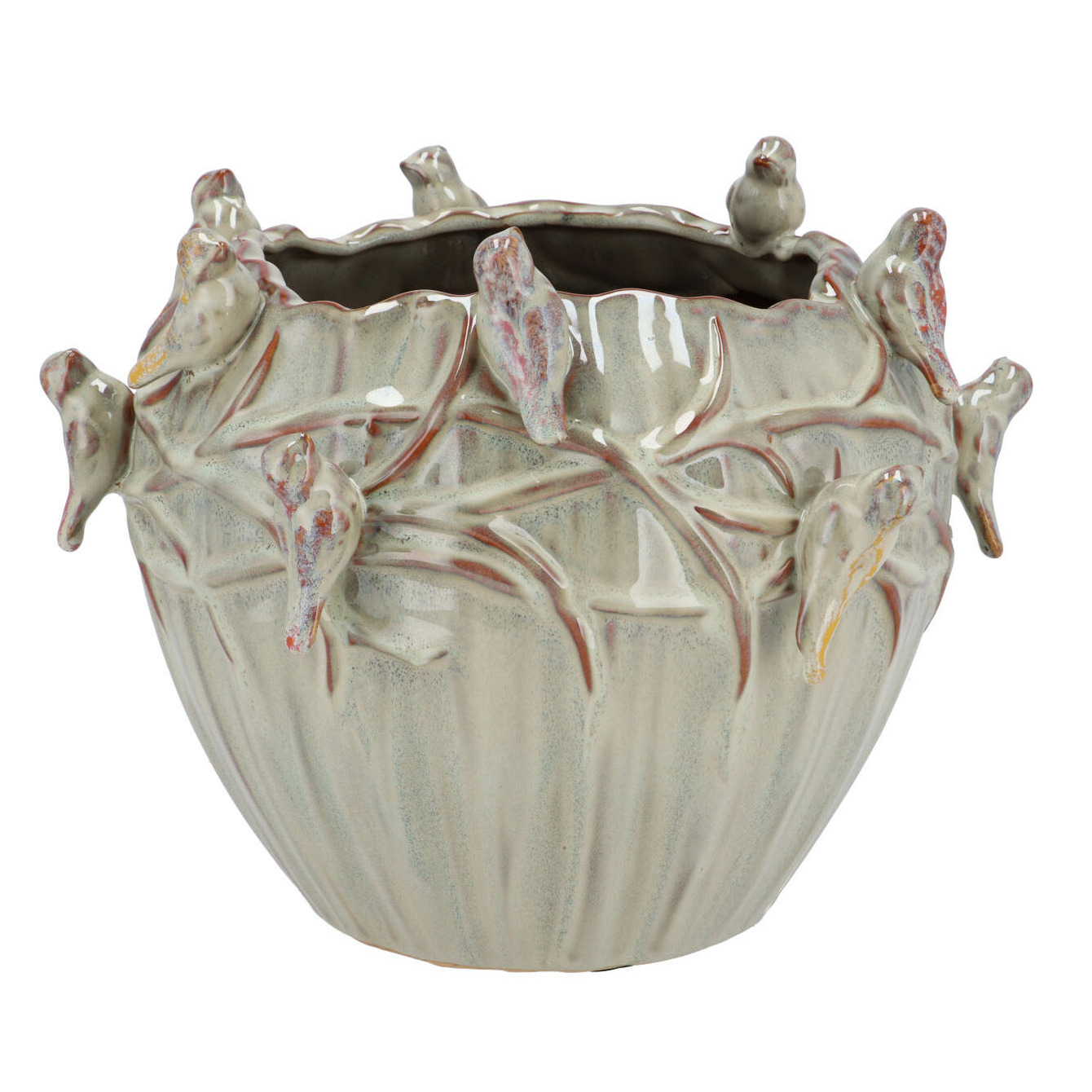 DK Design Bloempot/plantenpot Vogels - mosgroen - D19 x H15 cm -