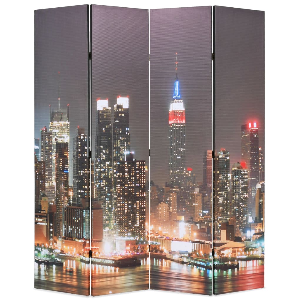 VidaXL Kamerscherm inklapbaar New York bij nacht 160x170 cm