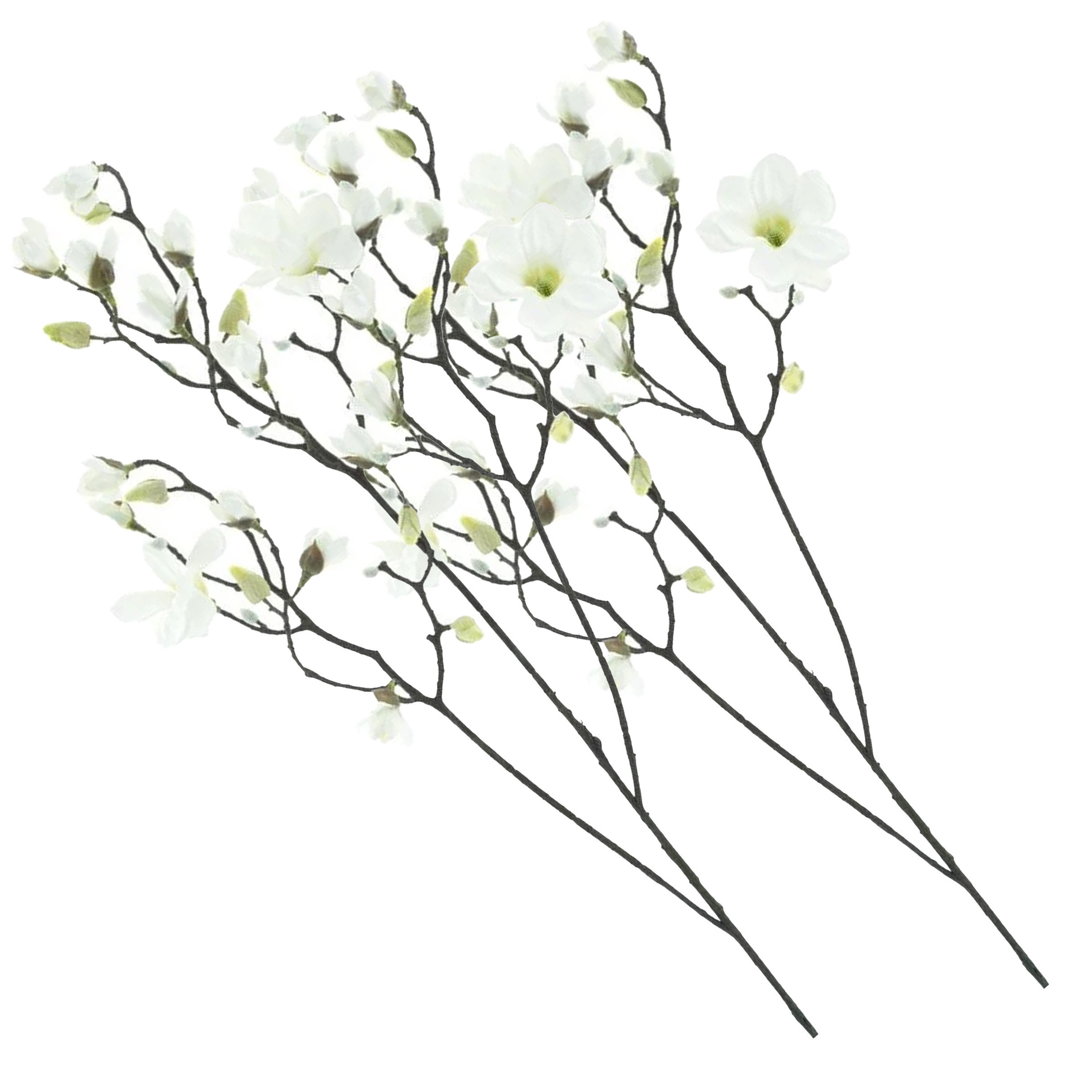 Bellatio Design Kunstbloem Magnolia tak Osaka - 2x - 123 cm - wit - Kunst zijdebloemen -