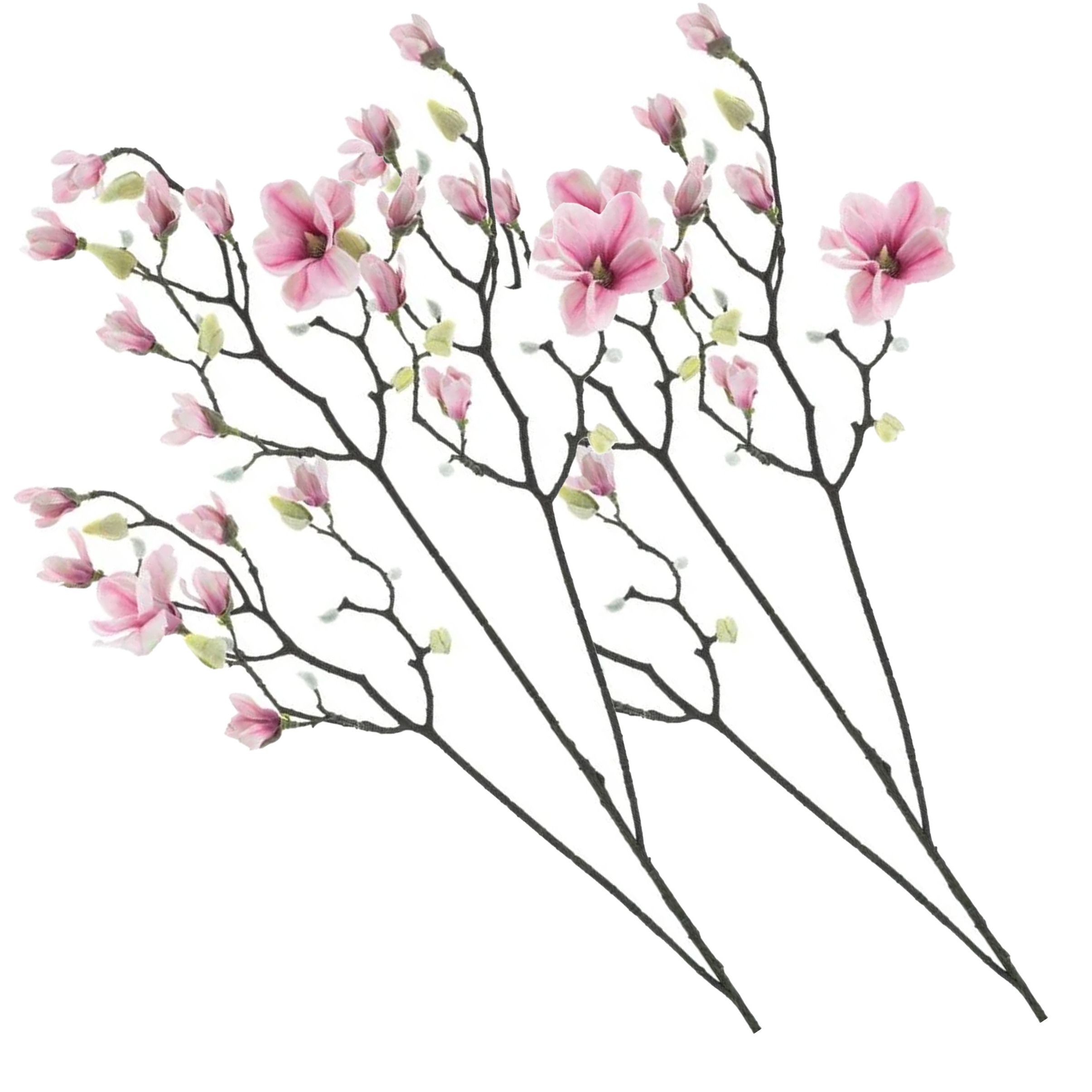 Bellatio Design Kunstbloem Magnolia tak Osaka - 2x - 123 cm - roze - Kunst zijdebloemen -