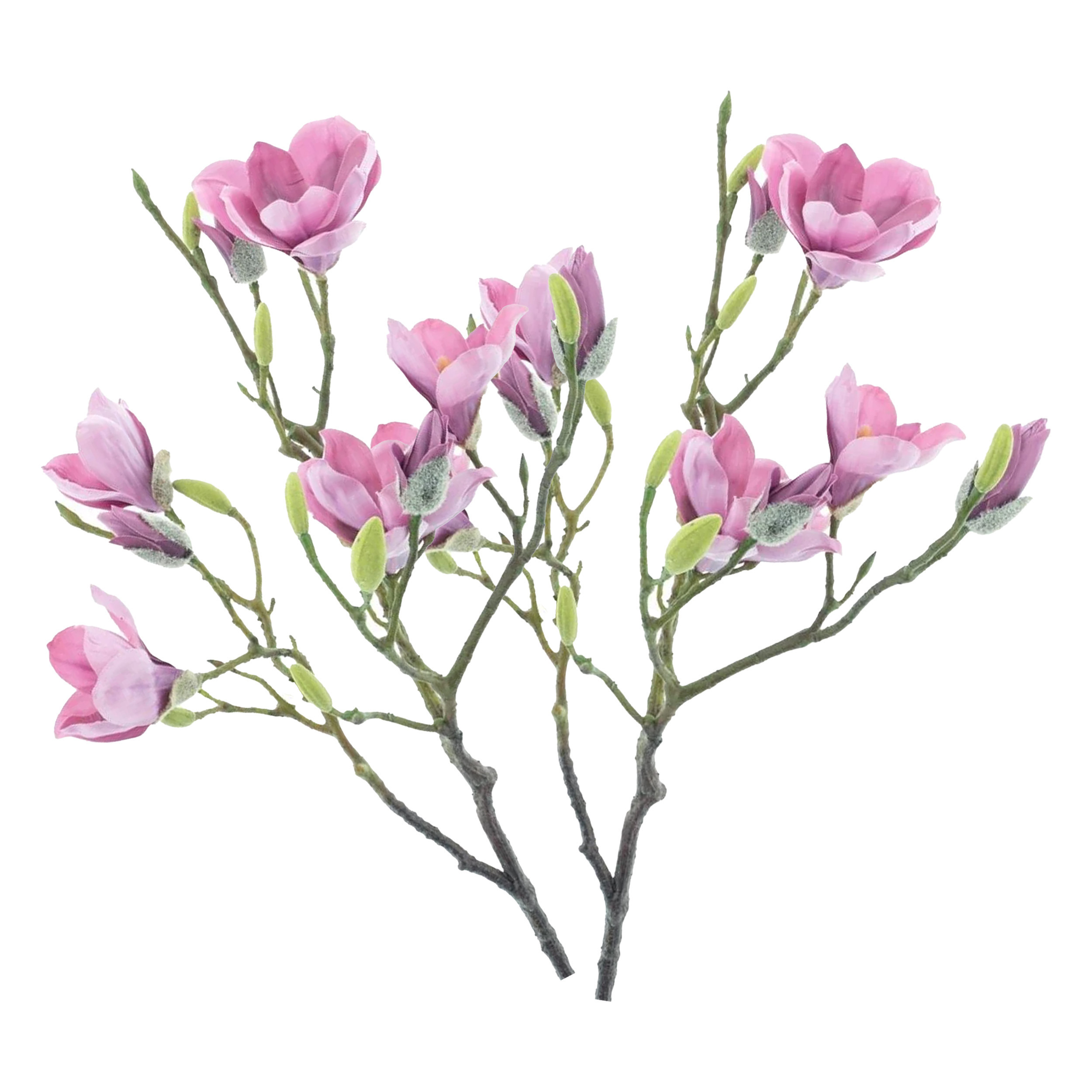 Bellatio Design Kunstbloem Magnolia tak Naomi - 2x - 92 cm - paars - Kunst zijdebloemen -