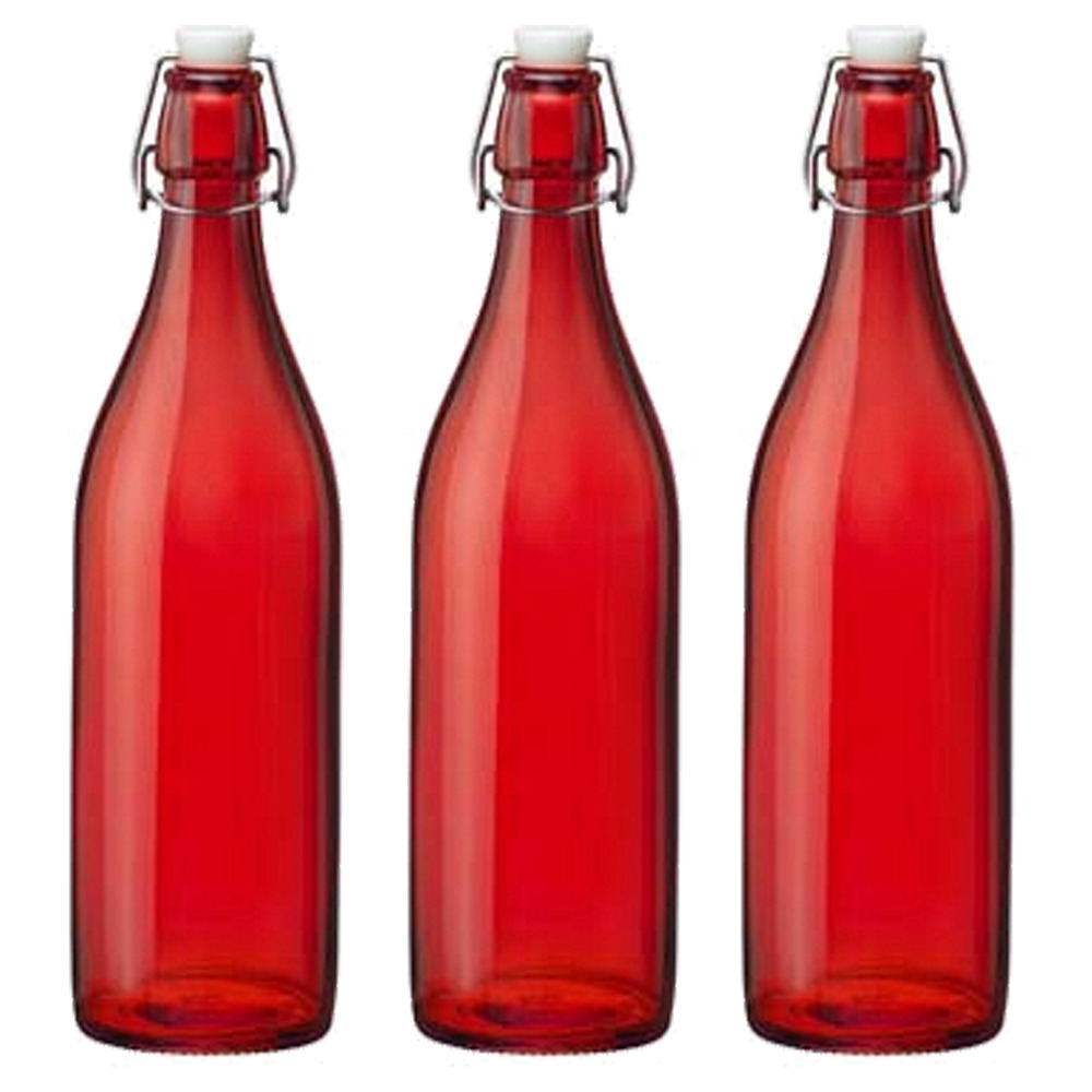 Merkloos Set van 3x stuks rode giara flessen met beugeldop 30 cm van 1 liter -