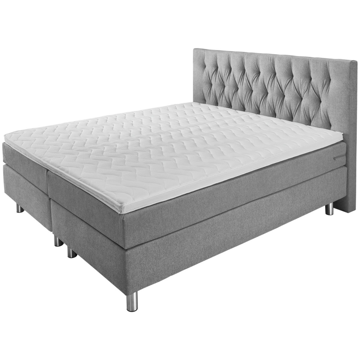 Vega Boxspringbed Premium Meubelstof, hoofdbord Chesterfield; 200x200x69 cm (BxLxH); grijs; hard
