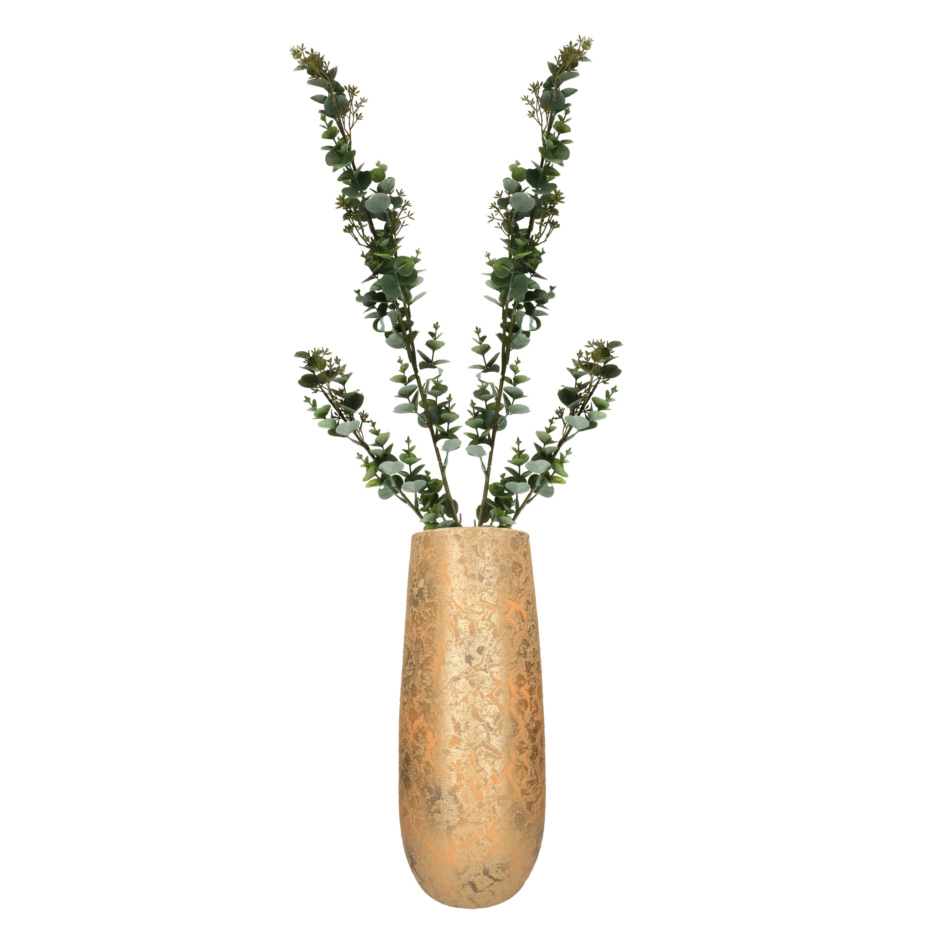 Bellatio Design Kunstbloem/kunsttak Eucalyptus luxe - 2x - 119 cm - lichtgroen - kunst zijdebloemen -