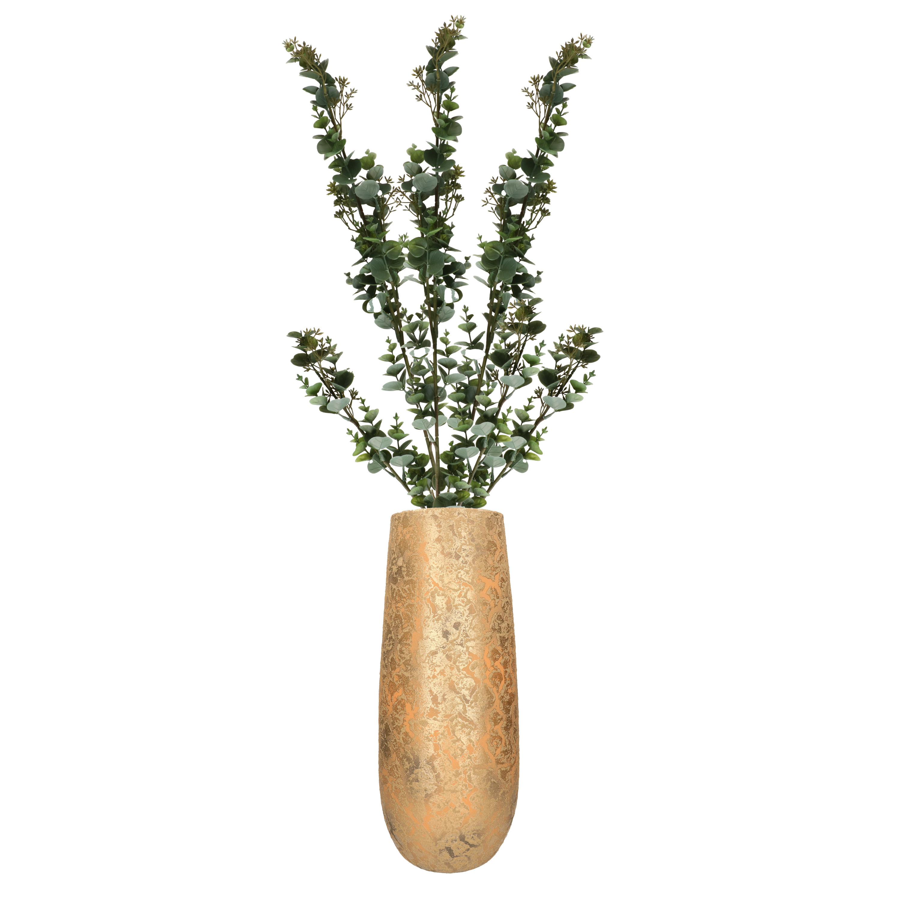 Bellatio Design Kunstbloem/kunsttak Eucalyptus luxe - 3x - 119 cm - lichtgroen - kunst zijdebloemen -