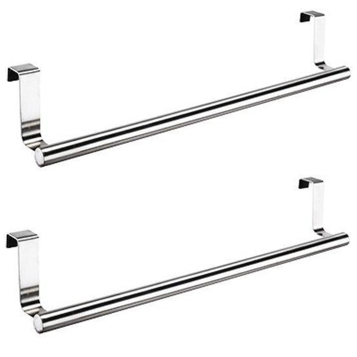 HI Theedoek / handdoek rek voor kastdeurtje - 2x - zilver - RVS - x 9 x 7 cm - handdoek hanger -