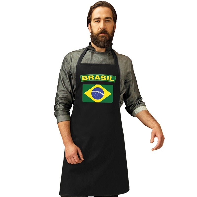Bellatio Decorations Brazilie vlag barbecueschort/ keukenschort zwart volwassenen -