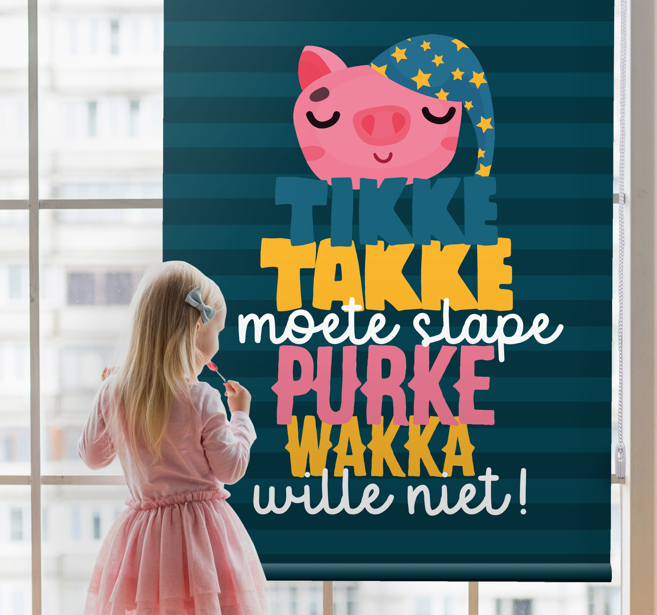Tenstickers Babykamer rolgordijn slaapliedje purk