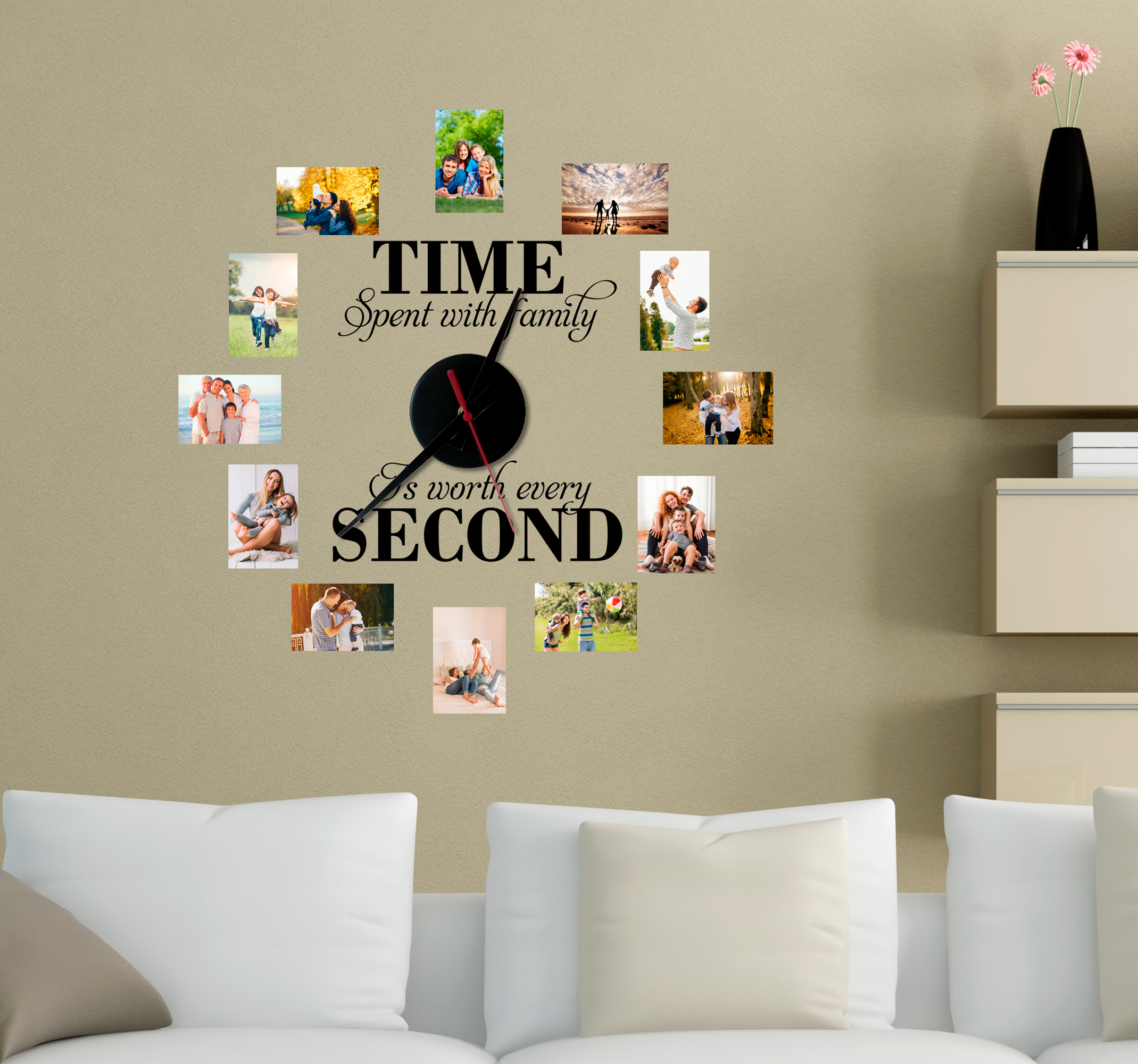 Tenstickers Klok sticker Woonkamer familie