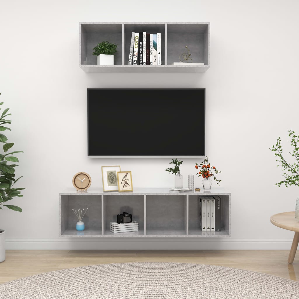 VidaXL 2-delige Tv-meubelset spaanplaat betongrijs