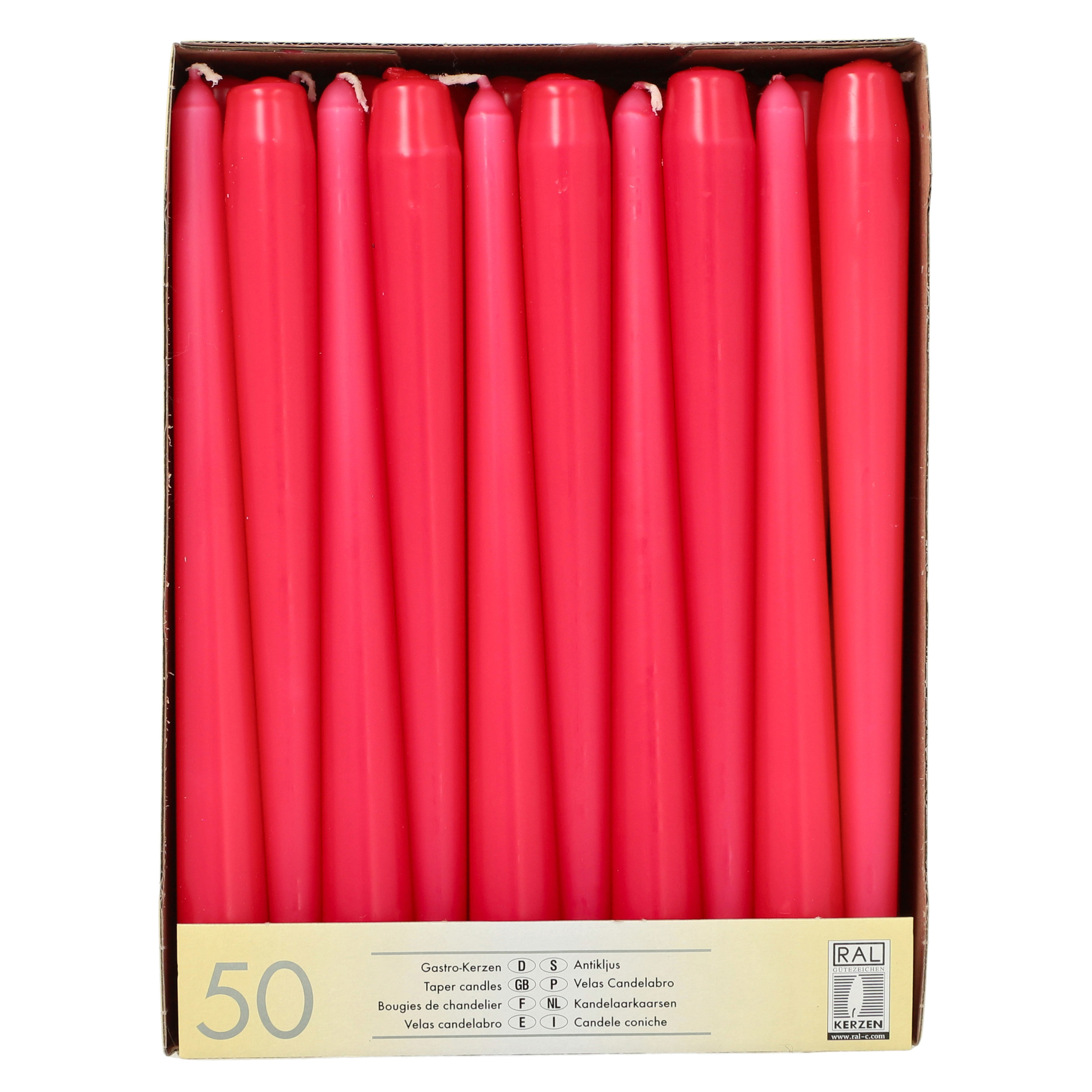 Conpax Candles Dinerkaarsen/kandelaarkaarsen Mega pack - 50x stuks - fuchsia roze - Gotisch - 25 cm -