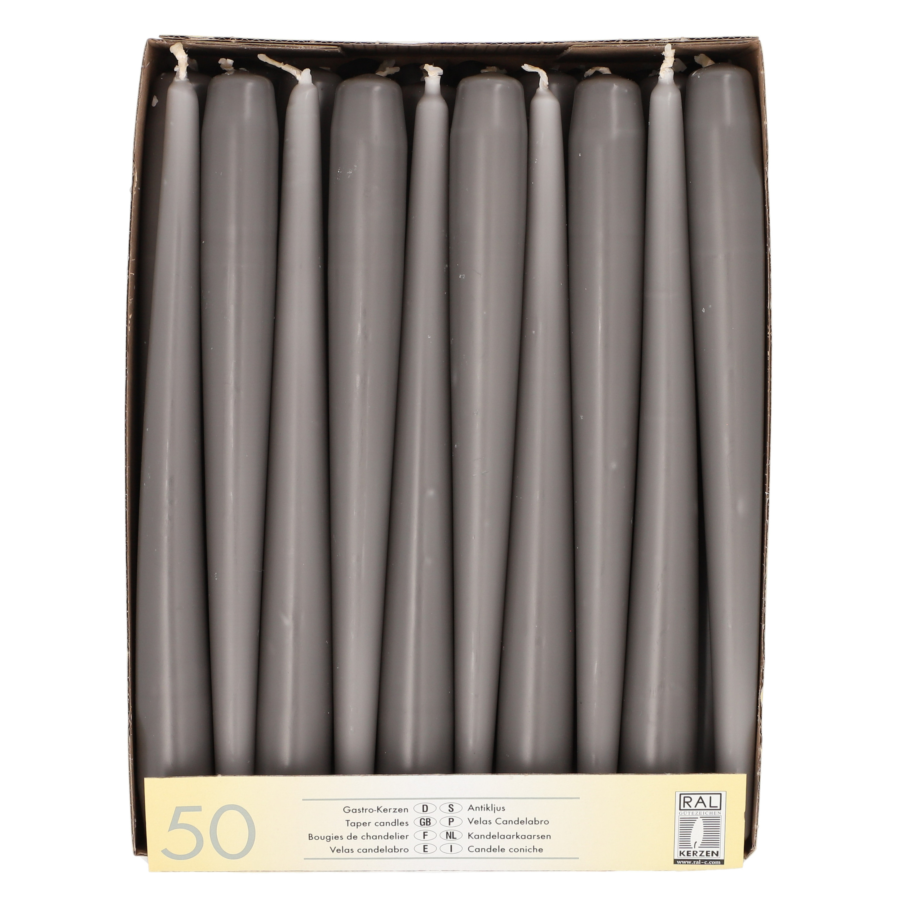 Conpax Candles Dinerkaarsen/kandelaarkaarsen Mega pack - 50x stuks - lichtgrijs - Gotisch - 25 cm -
