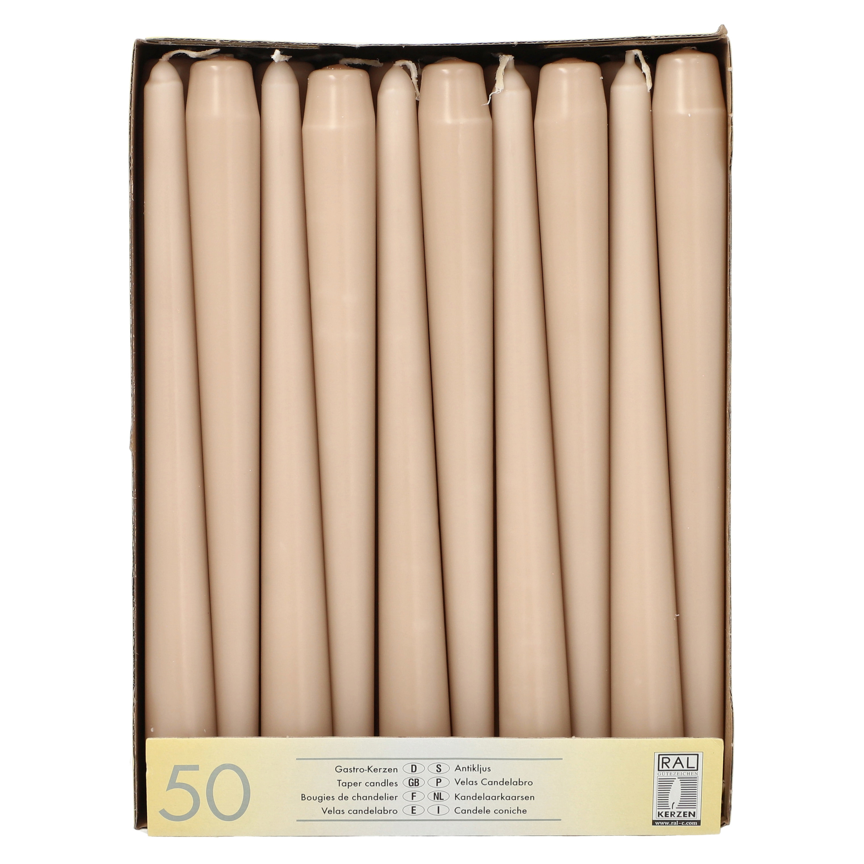 Conpax Candles Dinerkaarsen/kandelaarkaarsen Mega pack - 50x stuks - taupe - Gotisch - 25 cm -