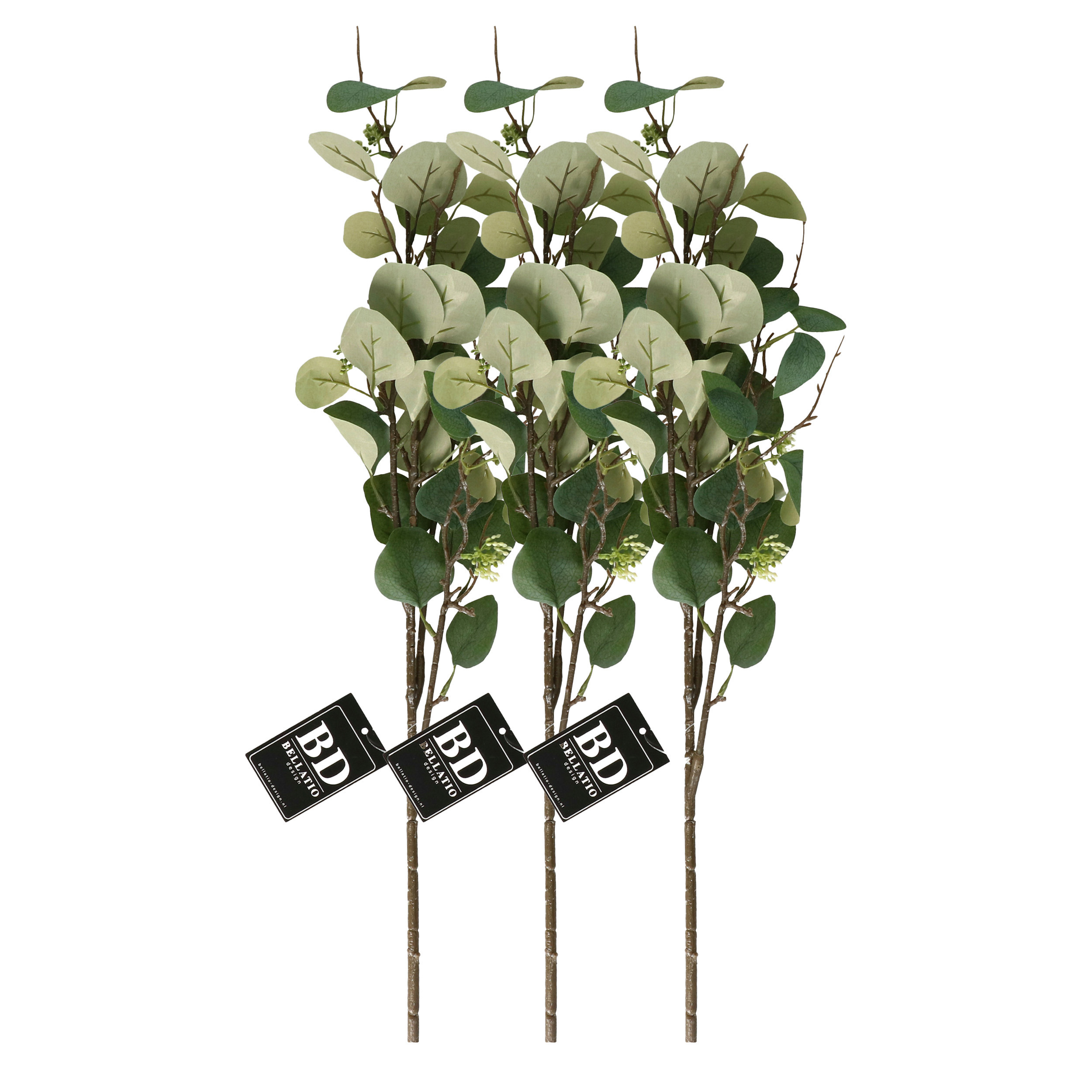 Bellatio Design Kunstbloem/kunsttak Eucalyptus Narvik - 3x - 92 cm - lichtgroen - kunst zijdebloemen -