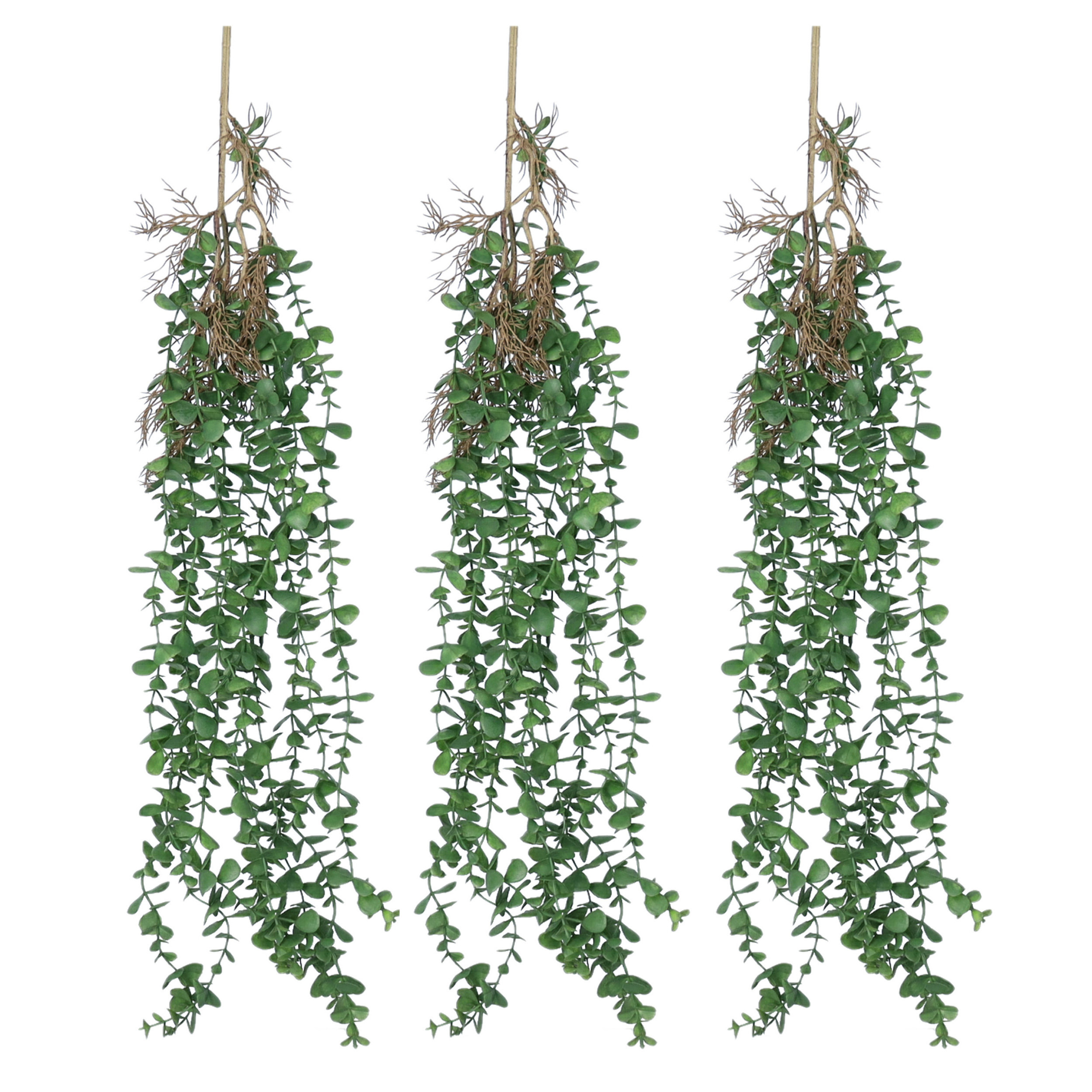 Bellatio Design Kunstbloem/kunsttak Eucalyptus hangend - 3x - 97 cm - groen - kunst hangplanten -