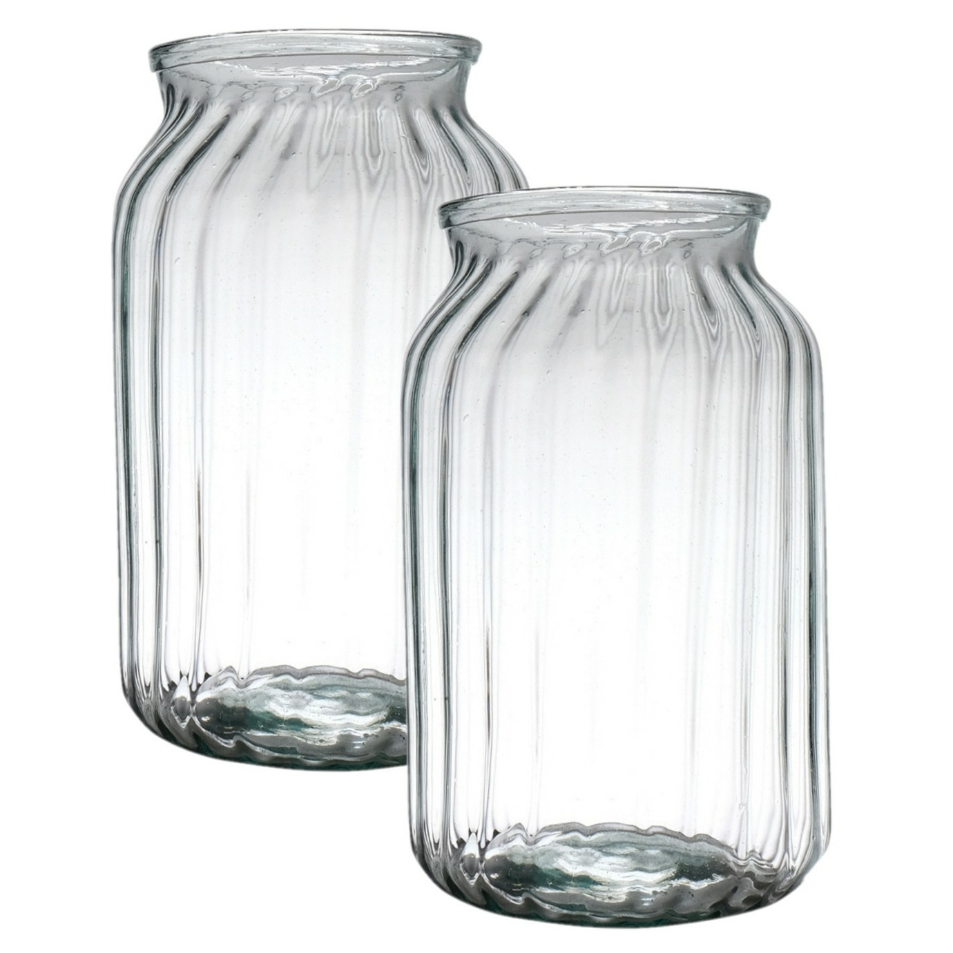 Hakbijl Glass Bloemenvaas Organic - 2x - transparant - eco glas - D18 x H30 cm - Melkbus vaas -