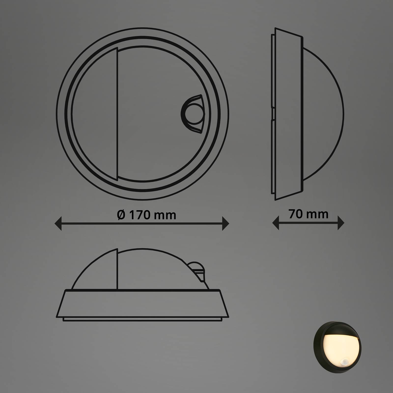 Briloner LED buiten wandlamp 3785015 zwart bewegingsmelder 17cm