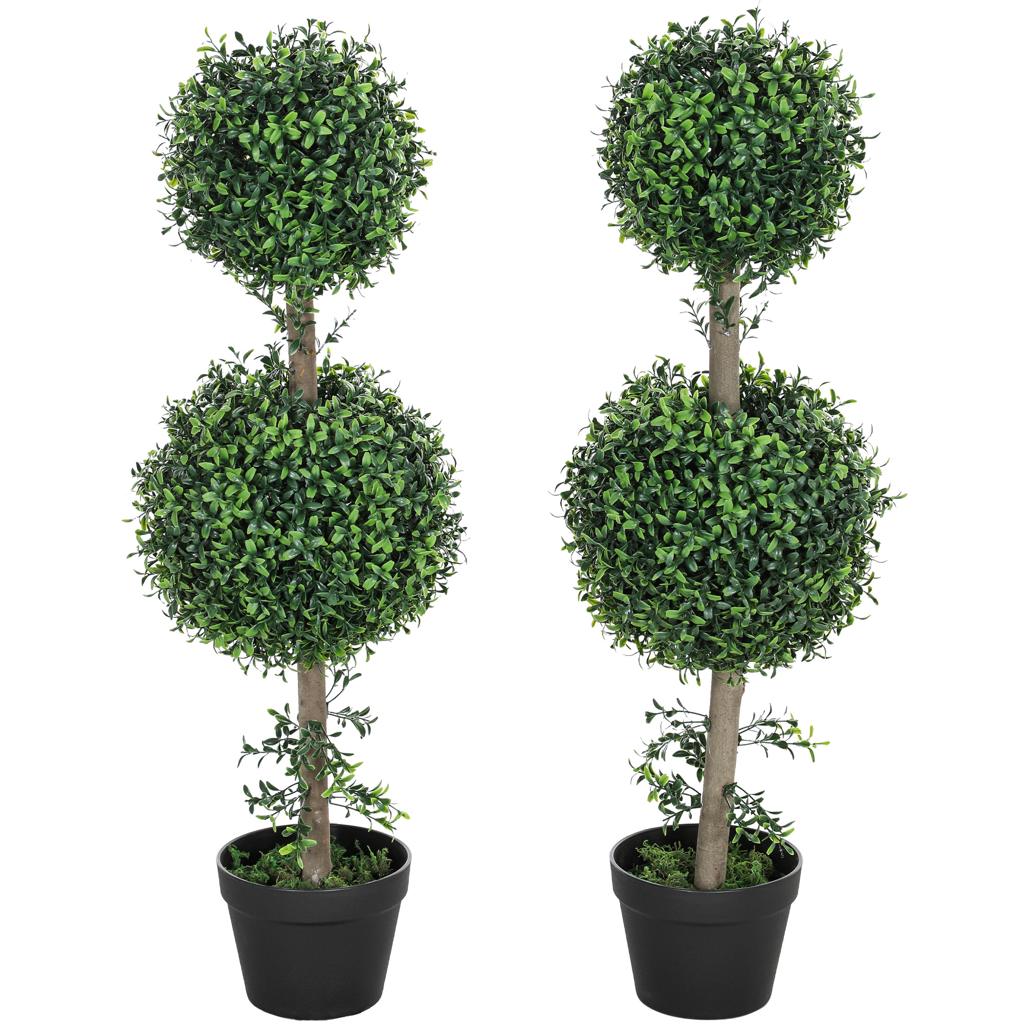 HOMCOM 2er-Set Kunstplanten, Kunstmatige Buxusbomen, UV-bescherming, met Pot, Groen