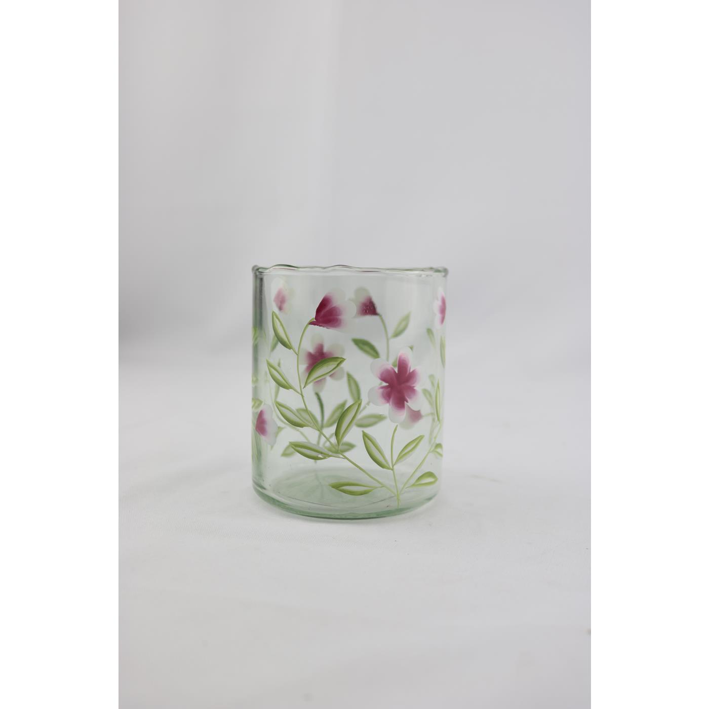 Mansion Atmosphere Windlicht glas met roze bloemen 9x9x11cm