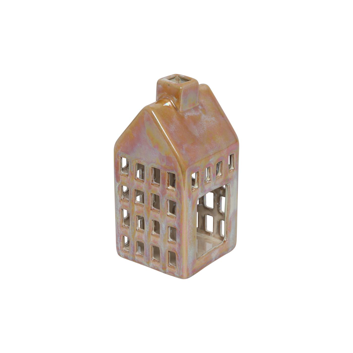Countryfield Theelicht huis M geel/oranje 7,8x16cm
