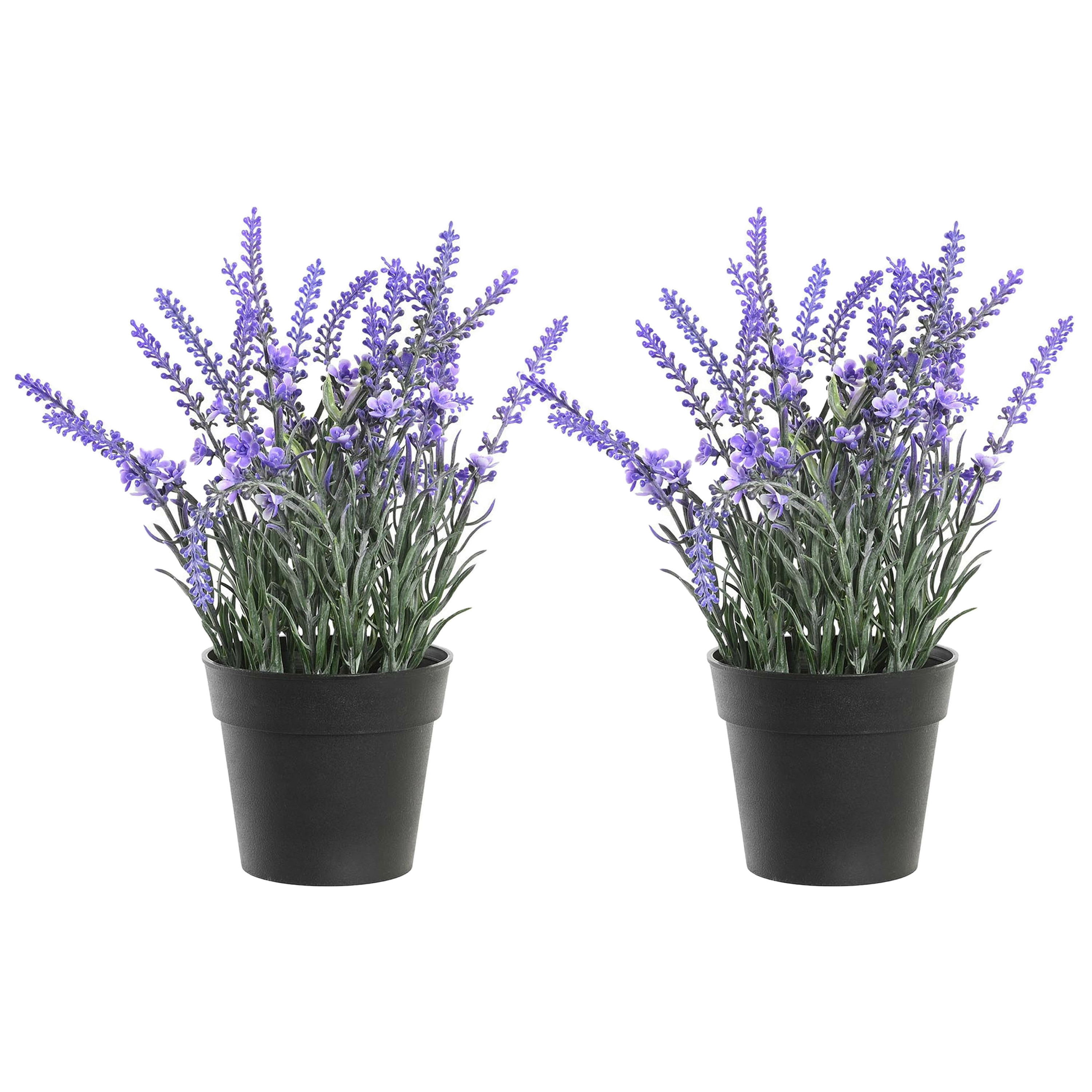 Items Lavendel bloemen kunstplant in bloempot - 2x - paarse bloemen - 15 x 27 cm -