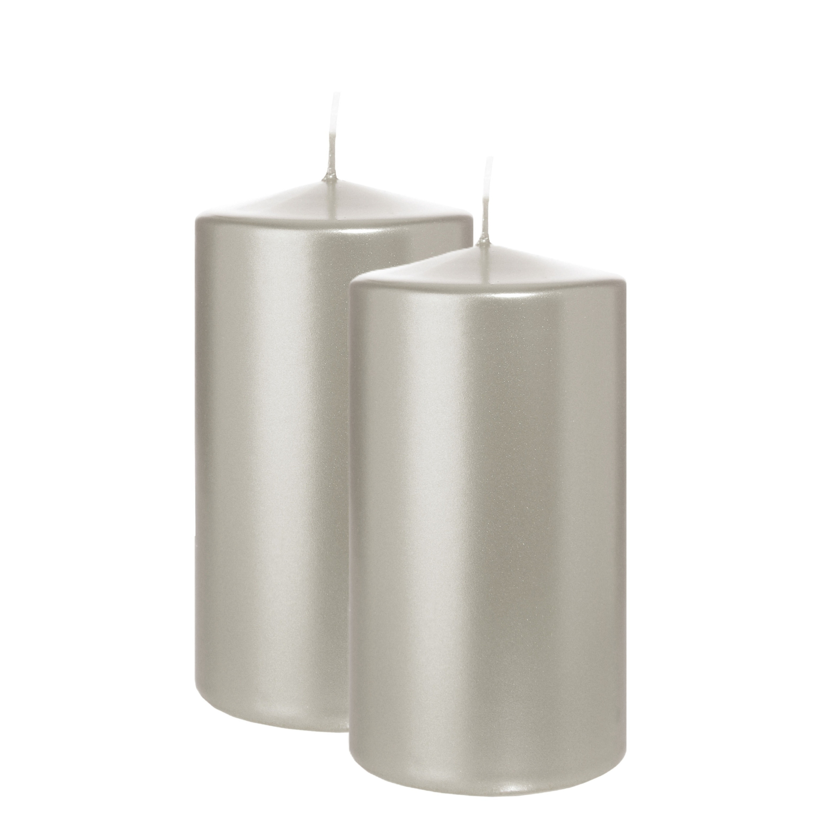 Wiedemann Cilinderkaars/stompkaars - 2x - metallic zilver - 13 x 7 cm - 52 branduren -