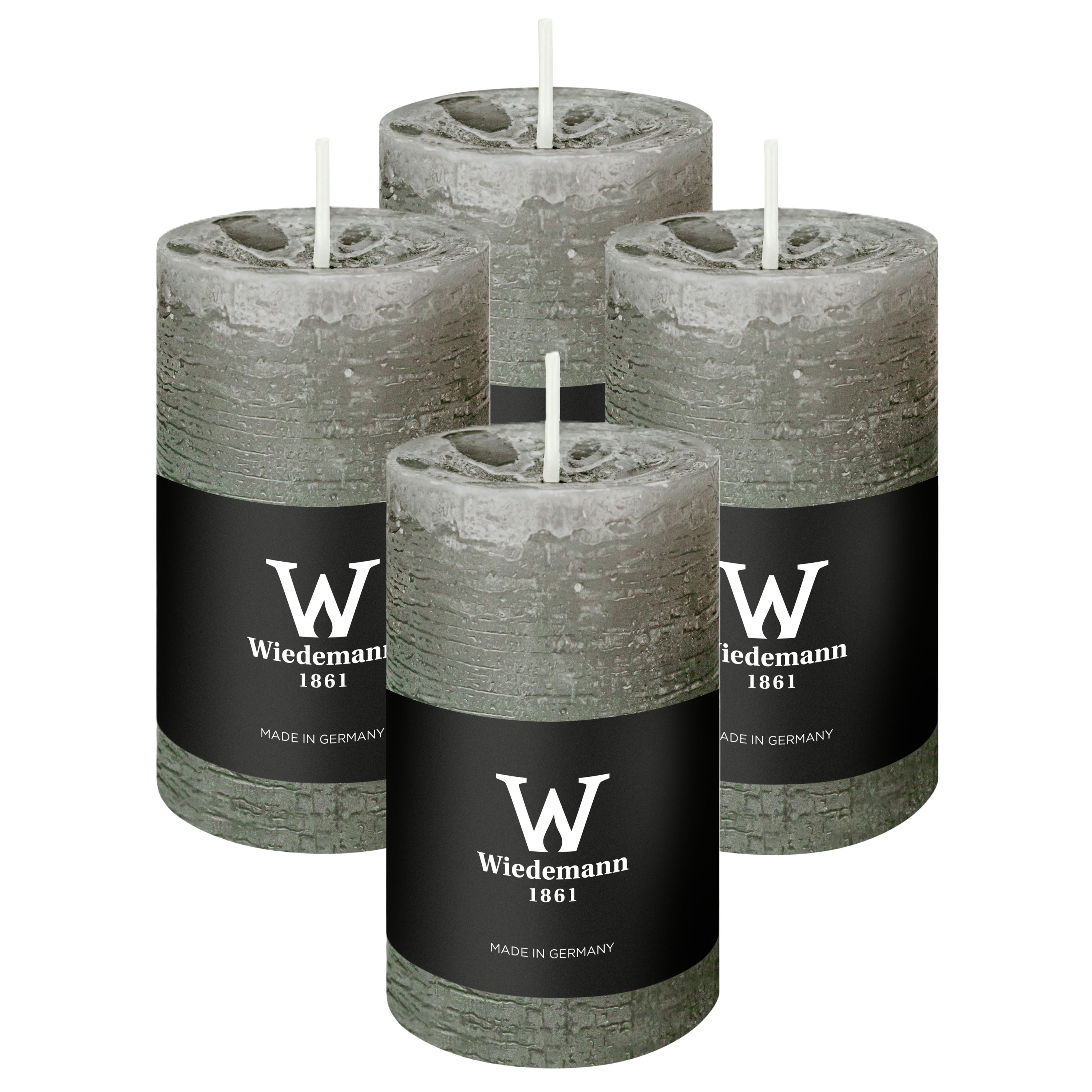 Wiedemann Cilinderkaars/stompkaars - 4x - rustieke kaars - lichtgrijs - 6 x 9 cm - 30 branduren -