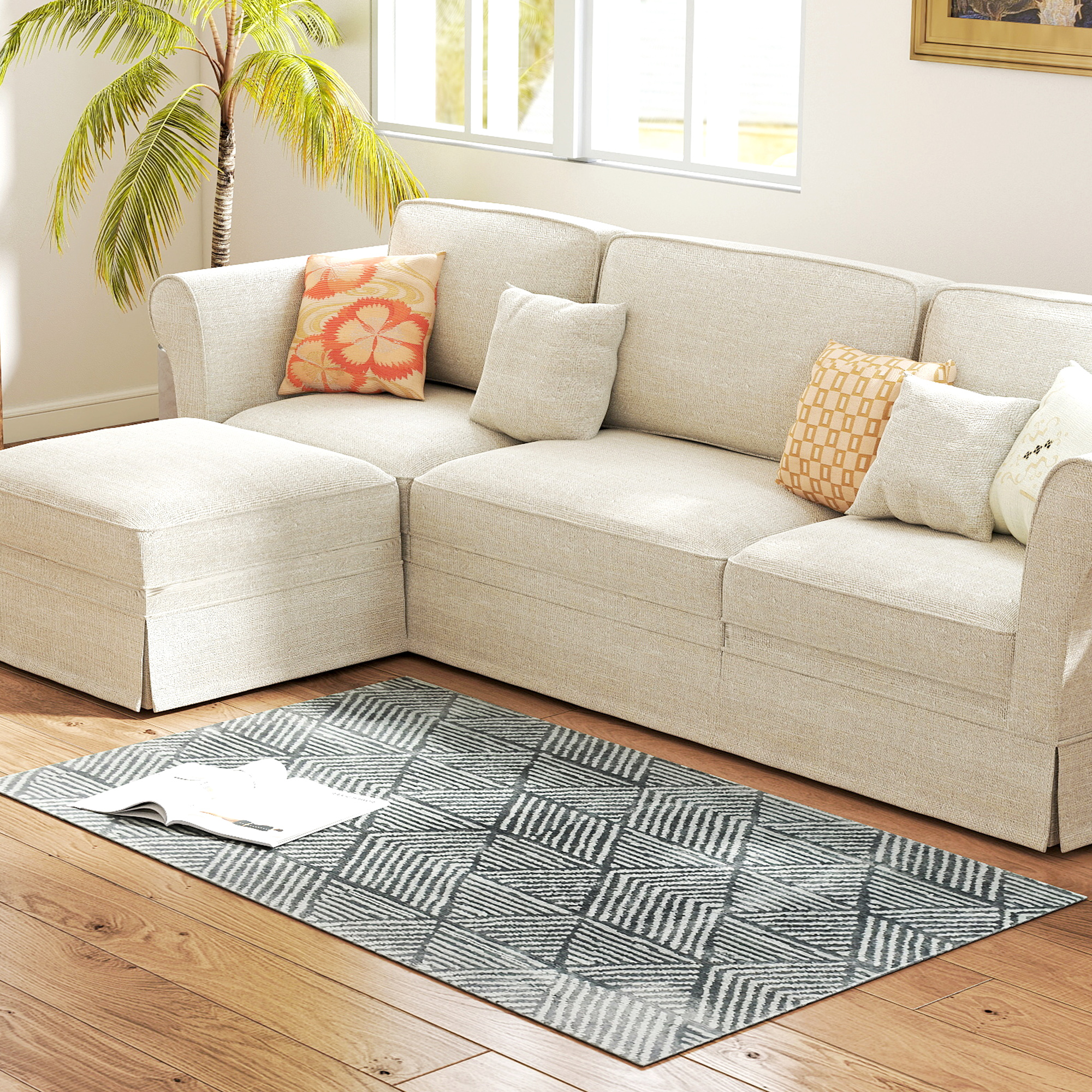 HOMCOM Modern Gestreept Woonkamertapijt, Wasbaar Vloerkleed 150 x 80 cm, Donkergrijs