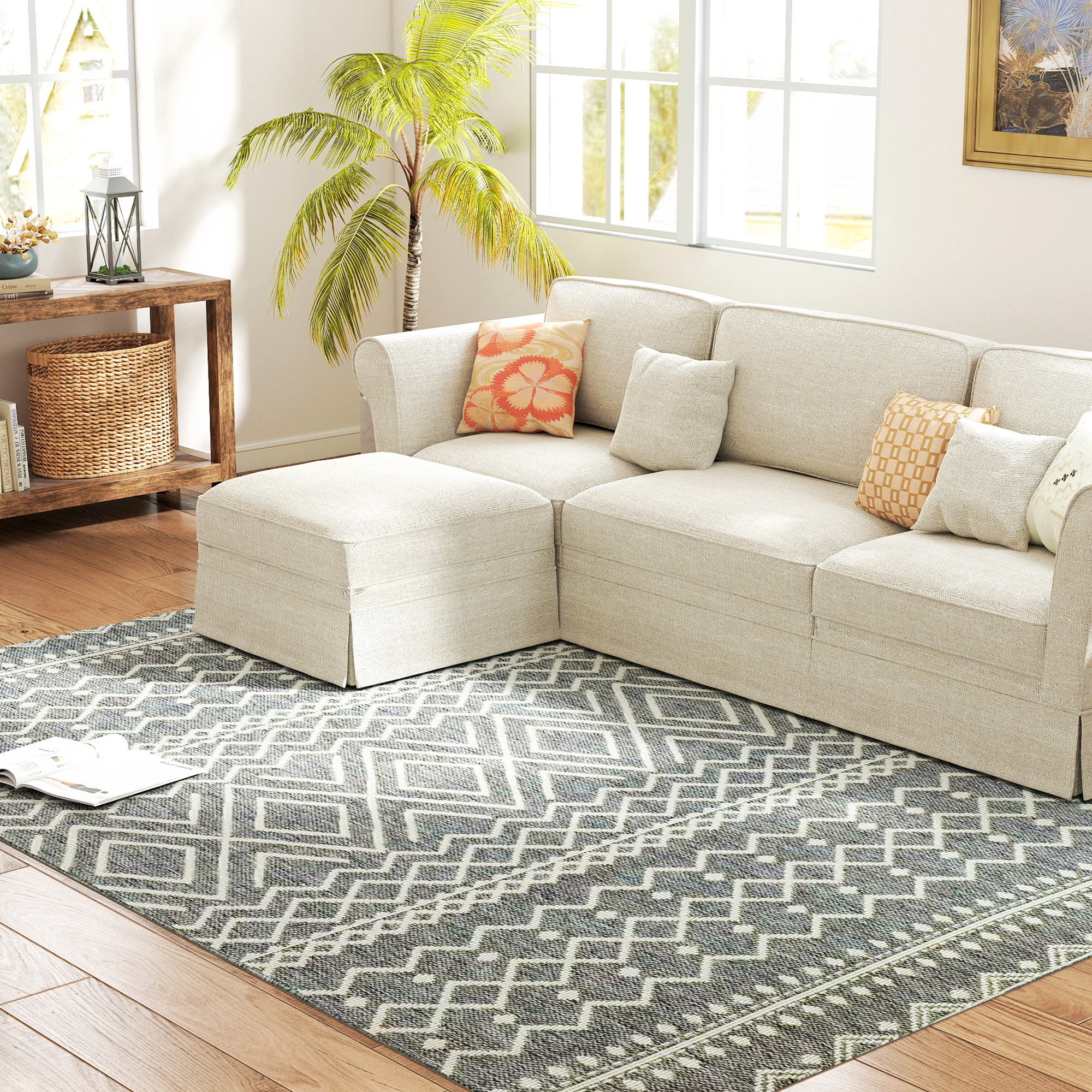 HOMCOM Tapijt voor Binnen en Buiten, Boho-Design, Eenvoudig te Reinigen, Grijs