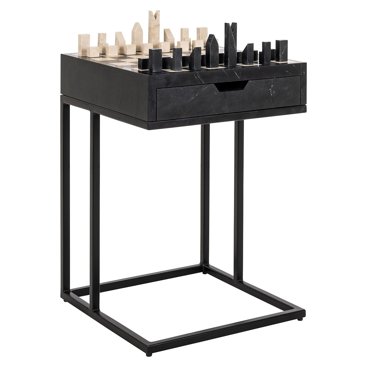 Richmond Interiors Richmond Bijzettafel Davos Marmer, Met 1 lade - Zwart