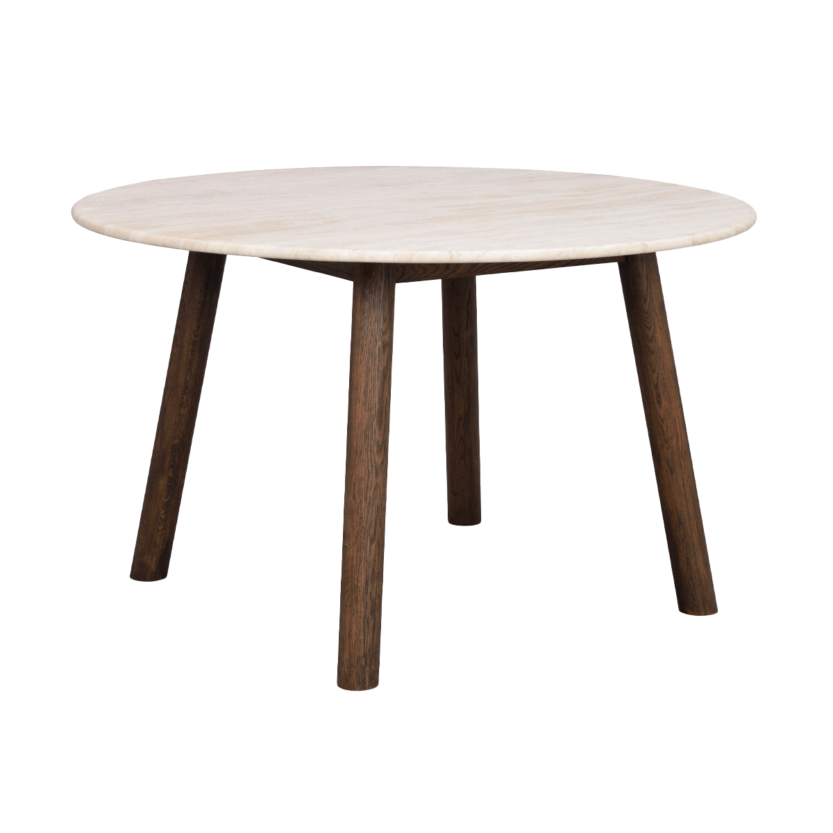 Rowico Home Taransay eikenhouten eettafel donker bruin - met beige travertine tafelblad - Ø125 cm