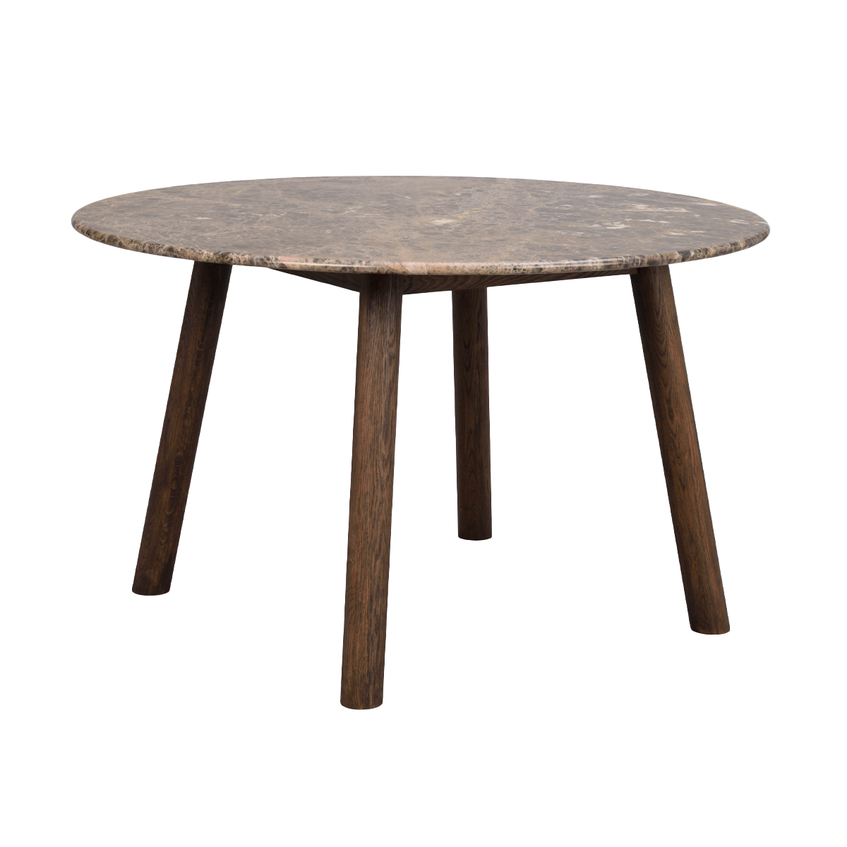 Rowico Home Taransay eikenhouten eettafel donker bruin - met bruin travertine tafelblad - Ø125 cm