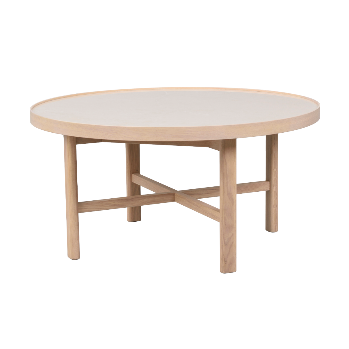 Rowico Home Marsden ronde houten salontafel met beige keramieken blad - Ø 90 cm